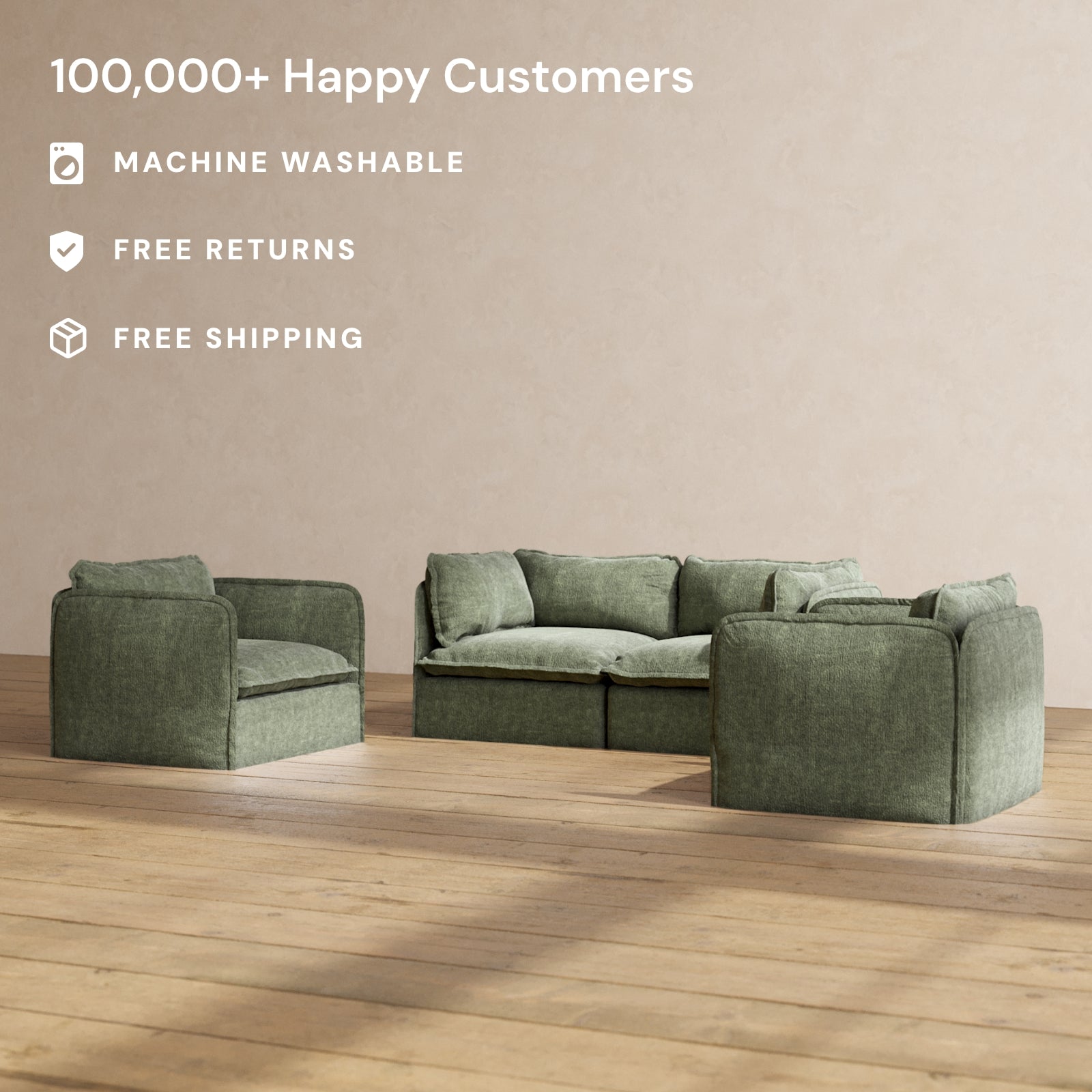Modular Performance 2 Seater Sofa with Armchair Set in Willow Fabric - Premium Blend for Living Room & Lounge | Comfortable Modern Sectional for Small Spaces & Apartments