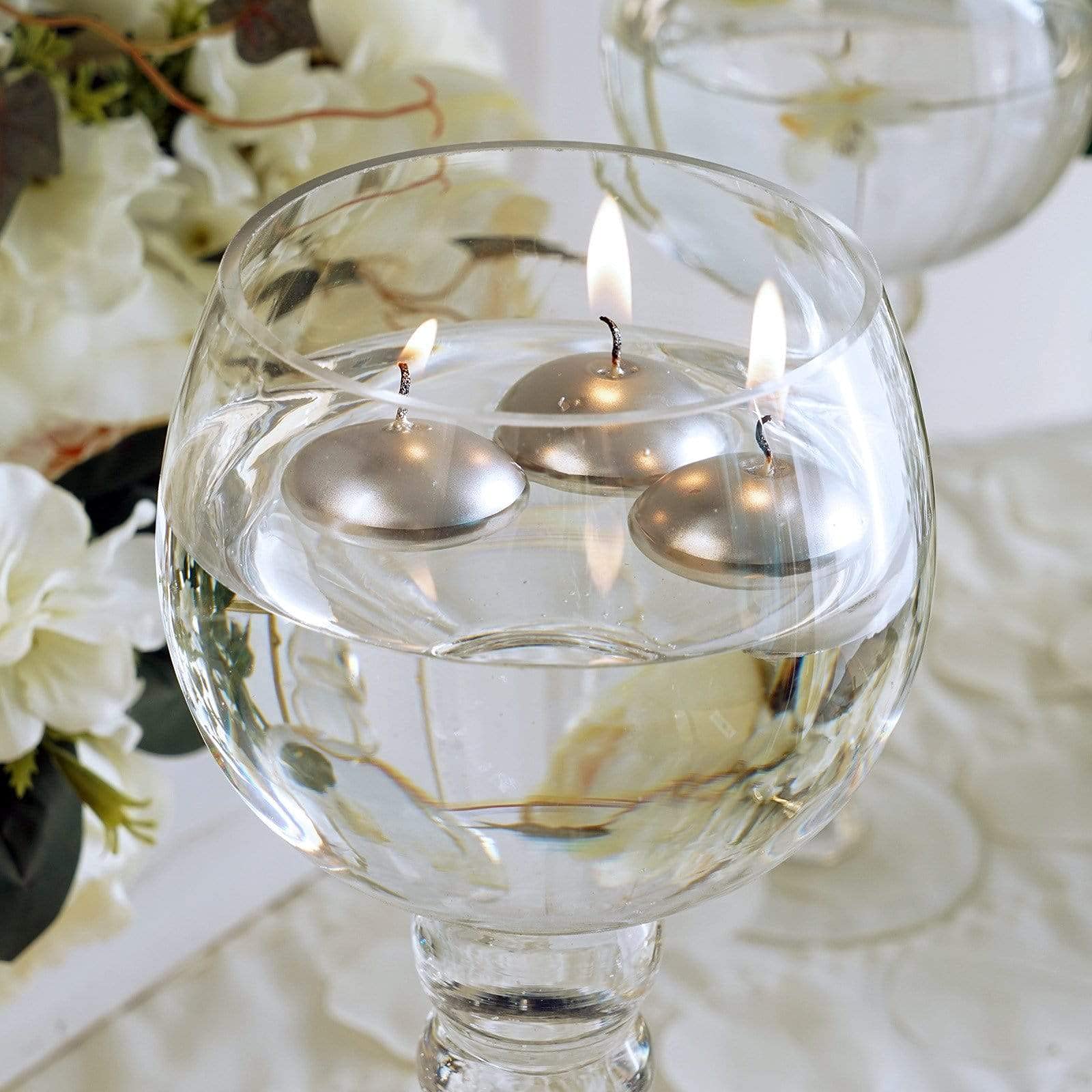 12 Pack 1.5 Inch Silver Round Floating Candles - Unscented Balsa Wood Discs for Wedding Centerpieces, Romantic Baths & Home Decor