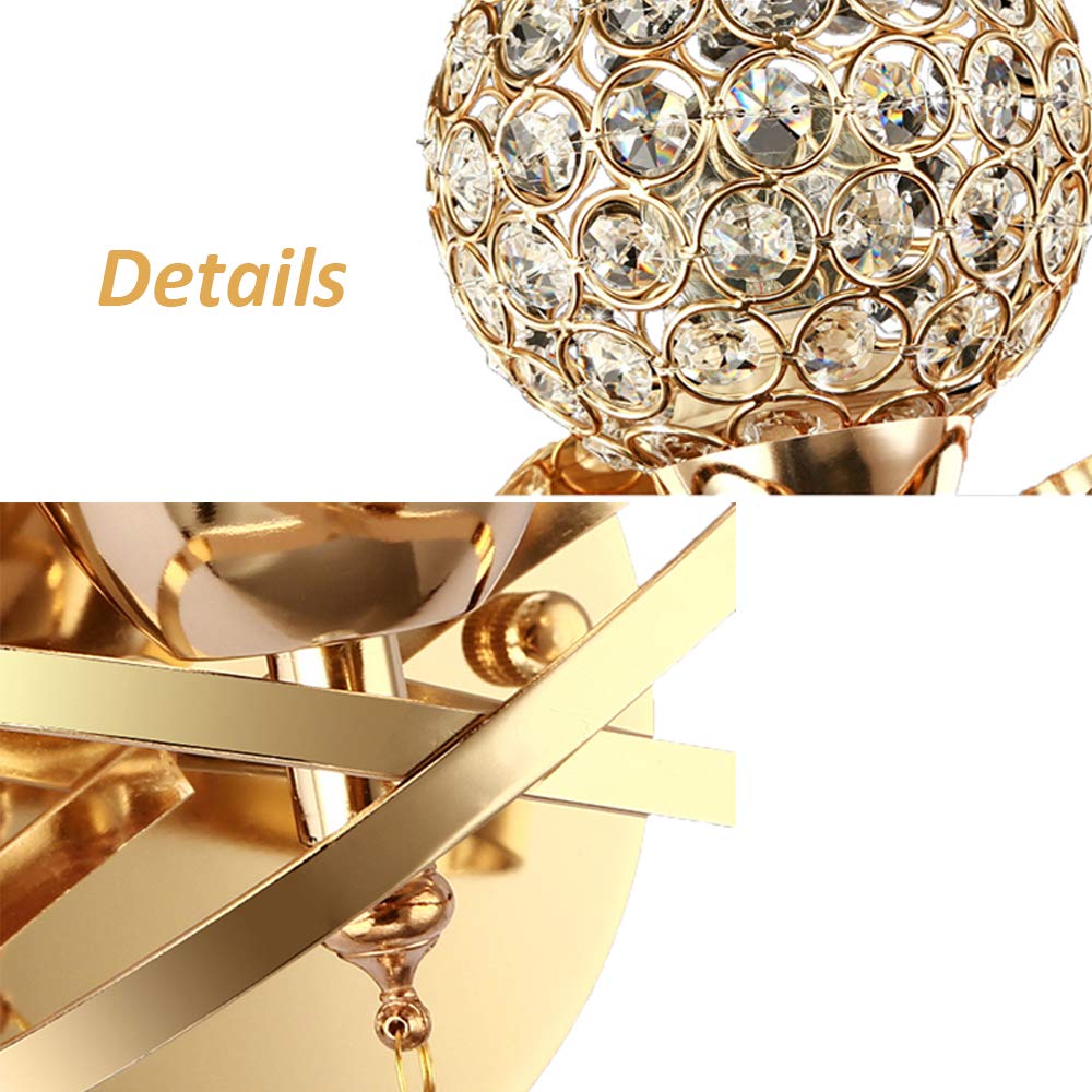 Onerbuy Modern Crystal Wall Sconce Lamp with E27 Socket - Gold Plug-in Wall Mount Lighting Fixture for Bedroom, Porch, Hallway & Entryway | Elegant Mirror Decoration for Home & Hotel