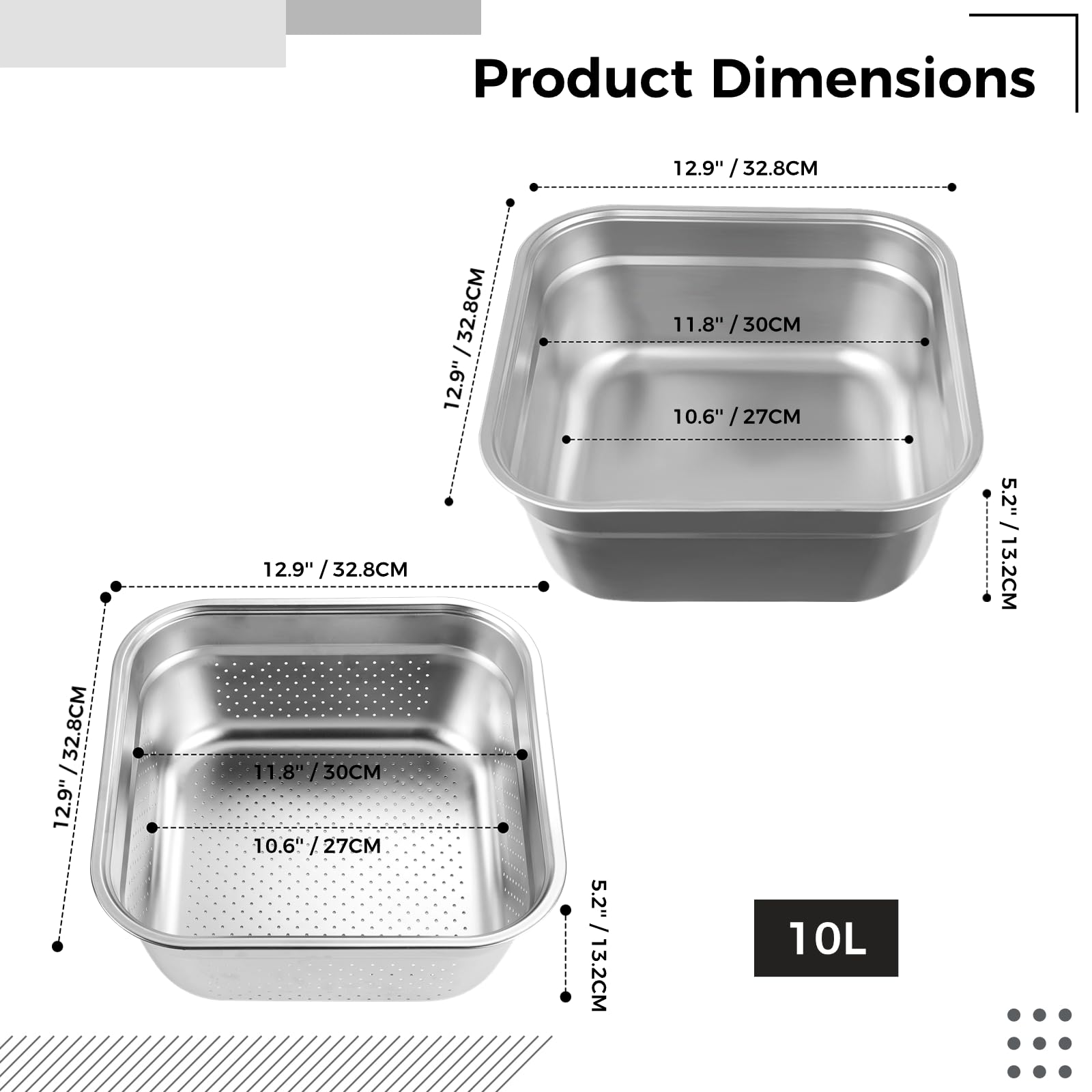 Yeesport 2-in-1 Stainless Steel Dish Tub with Colander - Multi-Purpose Washing Bowl for Rice, Pasta, Vegetables & Fruits - Perfect for Kitchen, Camping & RV Use - Food Strainer & Mixing Bowl Set