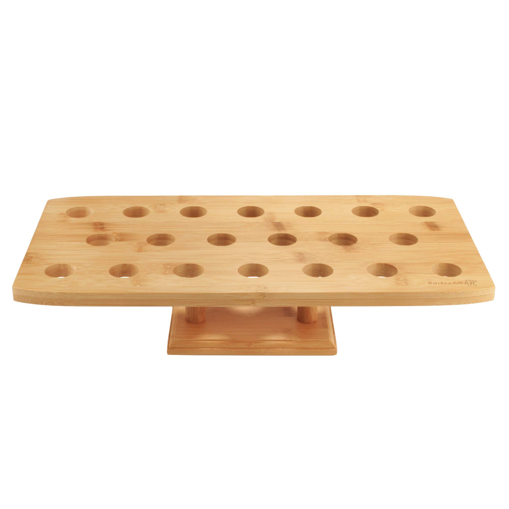 BambooMN 16.3 Inch Natural Bamboo Wide Oblong Food Cone Display Stand - Tamaki Sushi Cone Holder for Restaurants, Catering Events, Parties & Buffets - Set of 3 Holds 20 Cones - Perfect for Sushi Bars, Asian Cuisine Displays & Appetizer Serving