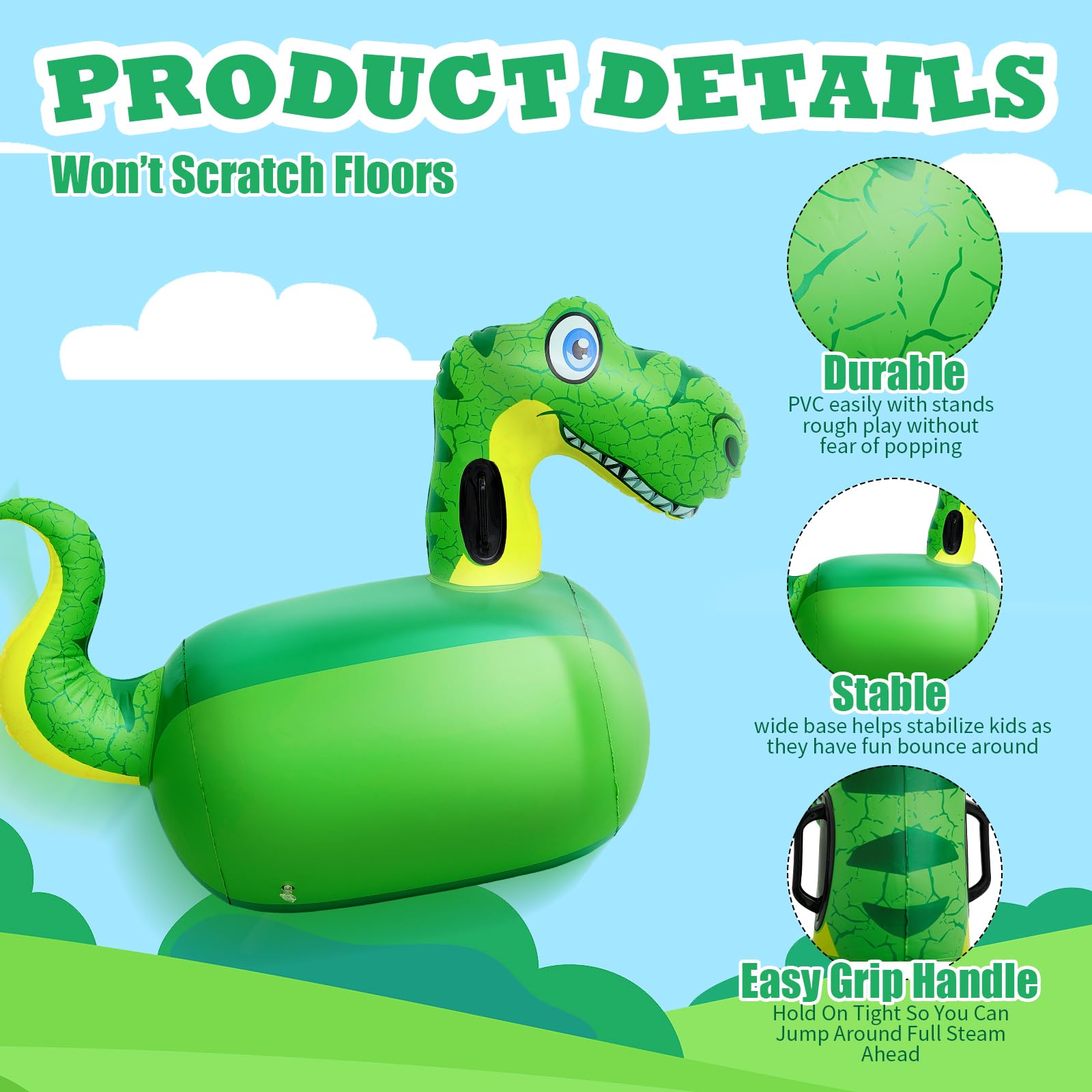 Hiboom 2 Pack Giant Inflatable Hopping Toys - 51 Inch Dinosaur Bouncer Ride-On Animal for Kids Outdoor Play, Birthday Party Gifts & Backyard Fun