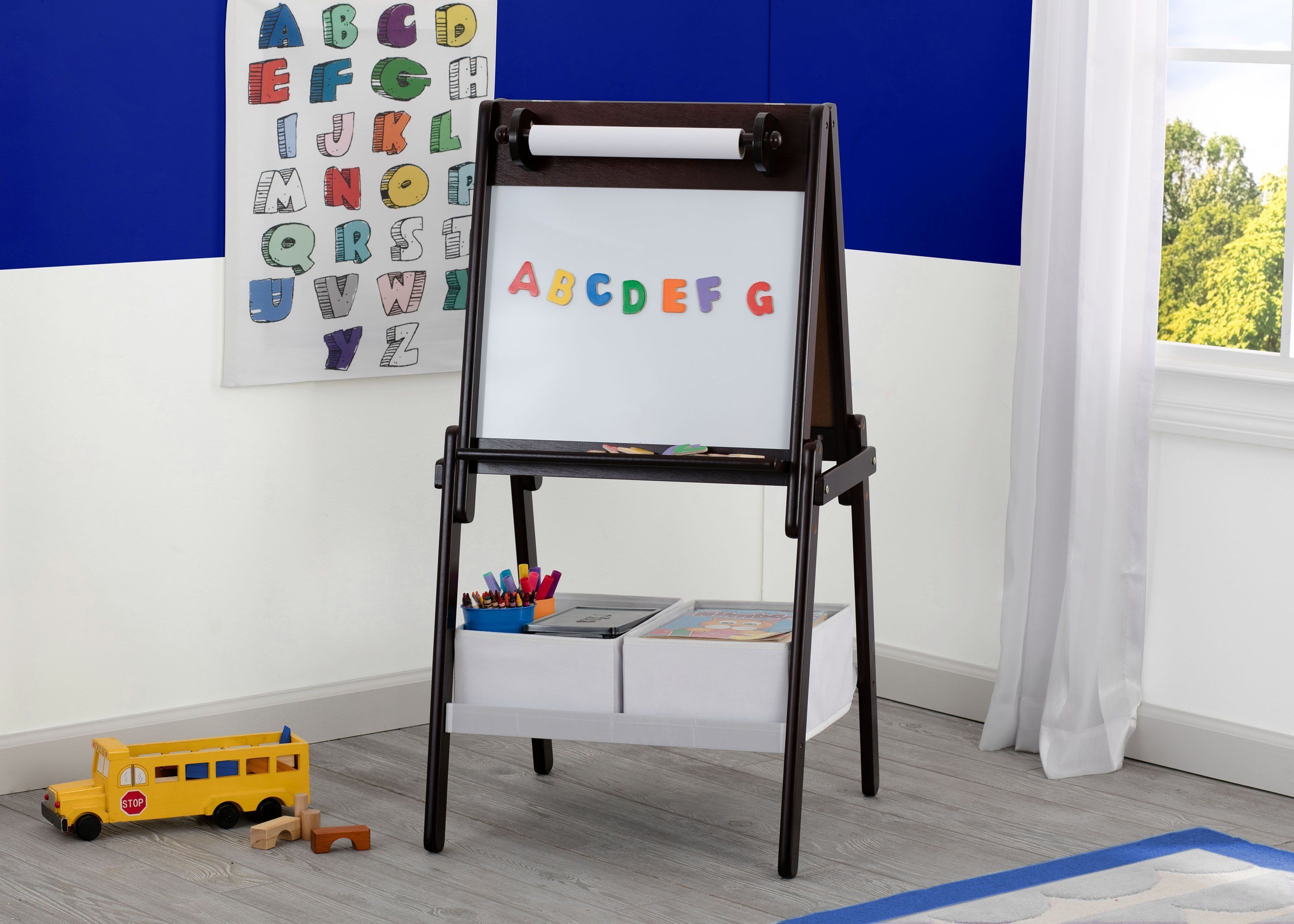MySize Double Sided Storage Easel - Adjustable Kids Art Easel with Dry Erase & Chalkboard - Perfect for Home, Classroom & Preschool Learning Activities