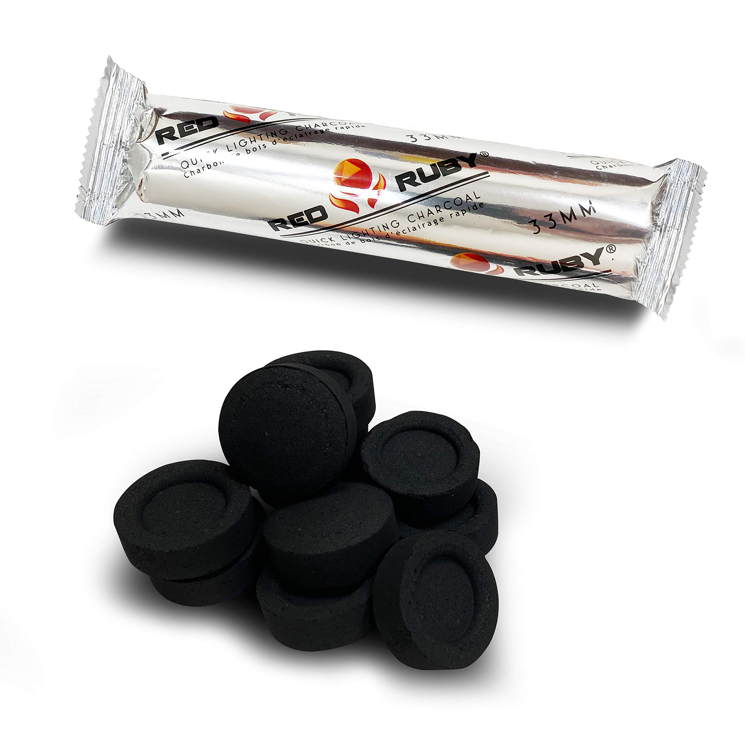 Premium Quick-Light Charcoal Tablets for Incense - 33mm Slow-Burning Coal Discs - Pack of 10 Instant Lighting Briquettes - Perfect for Hookah, BBQ, and Aromatherapy Use