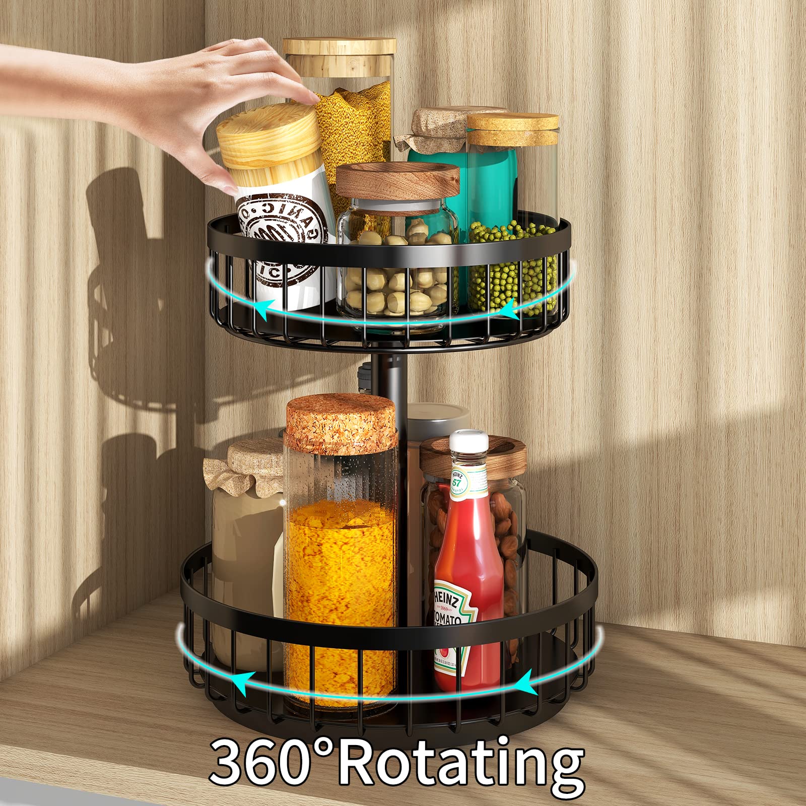 BOIVSHI 2-Tier Lazy Susan Turntable Organizer - 10 Inch Black Spice Rack for Cabinet, Countertop, Bathroom & Pantry - Perfect for Kitchen Storage, Bathroom Essentials & Home Organization