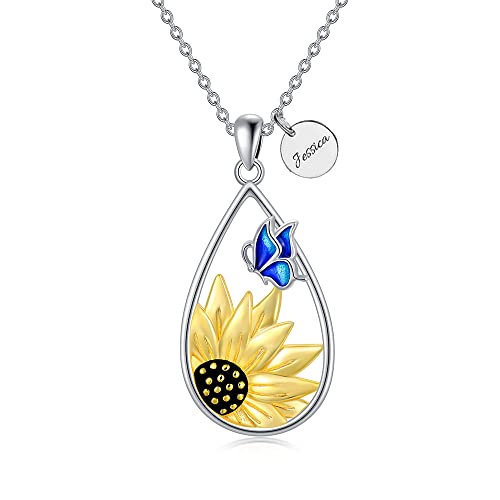 Personalized Sunflower Teardrop Necklace