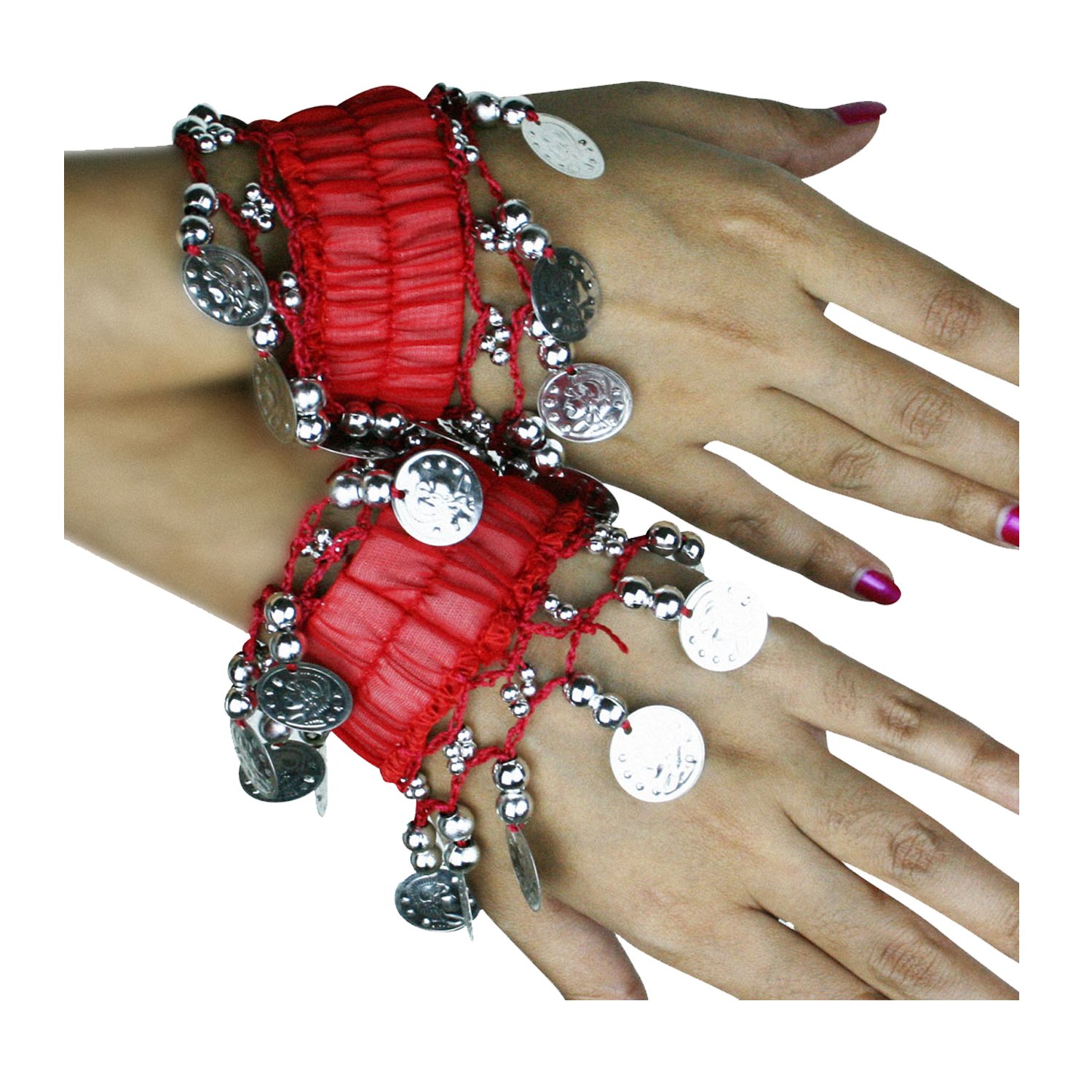 Belly Dance Hip Shakers - 1 Pair Silver Coin Wrist & Ankle Cuffs for Women - Perfect for Belly Dancing, Costume Accessories, and Performance Outfits