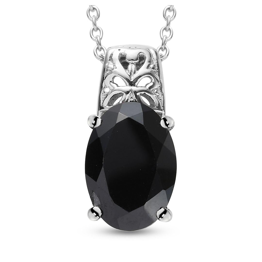 Shop LC Black Spinel Necklace for Women - 20 Inches Platinum Plated 925 Sterling Silver Necklace | Elegant Promise Birthday Gift for Her | Perfect for Date Nights, Anniversaries & Special Occasions