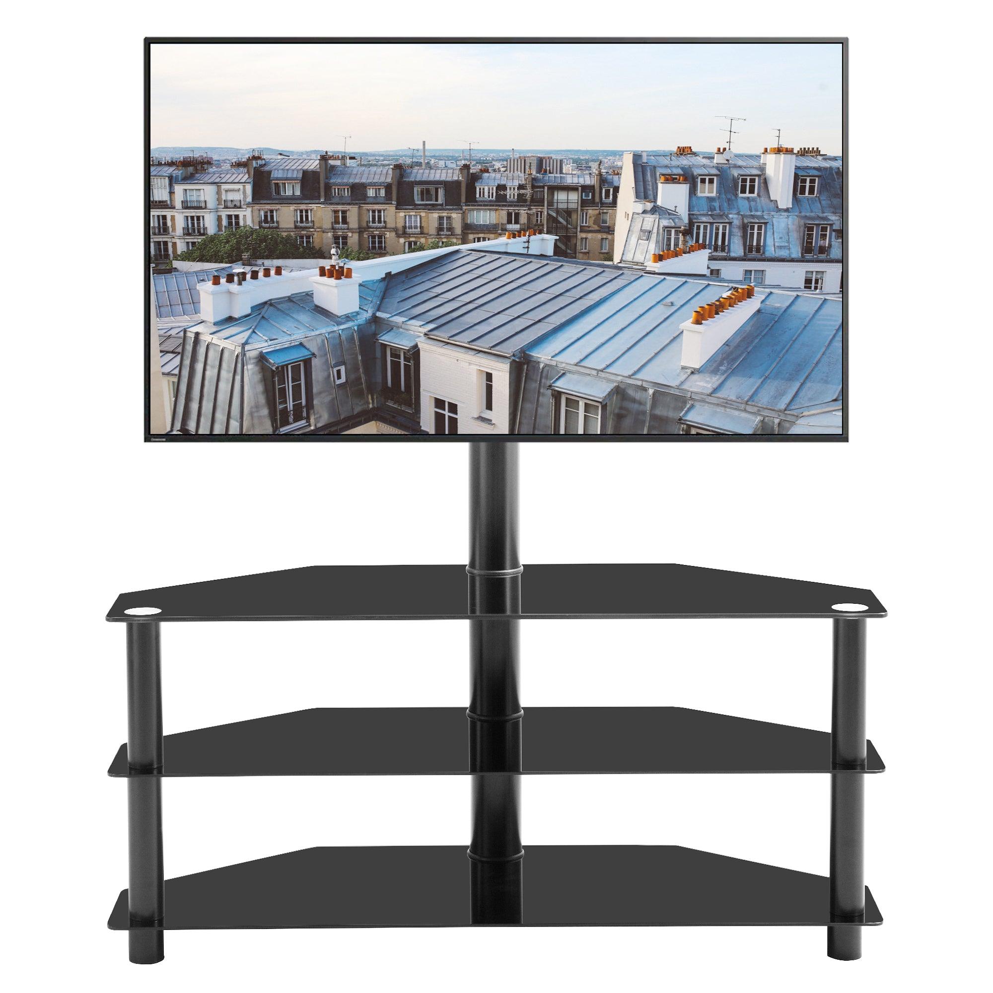 Adjustable Black Multi-Function TV Stand with Swivel & 3-Tier Shelves - Perfect for Living Room, Bedroom, or Home Theater Setup