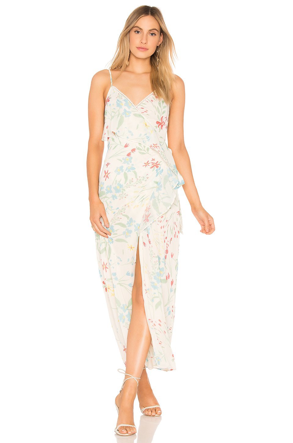 Tularosa Selena Wrap Dress for Women - Floral Print V-Neck Midi Dress with Belt, Perfect for Summer, Weddings & Date Nights