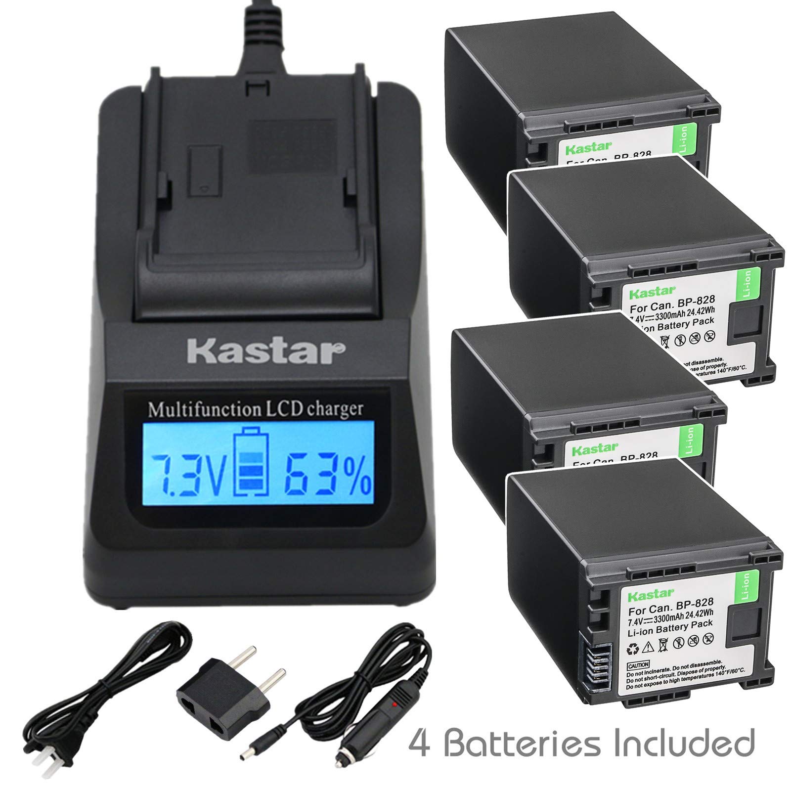 **Kastar Ultra Fast Charger Kit with 4-Pack BP-828 Battery for Canon BP-828, VIXIA HF G30, XA20, XA25 Camcorders – 3X Faster Charging & USB Portable Charging – Perfect for Travel, Vlogging, and Professional Videography**