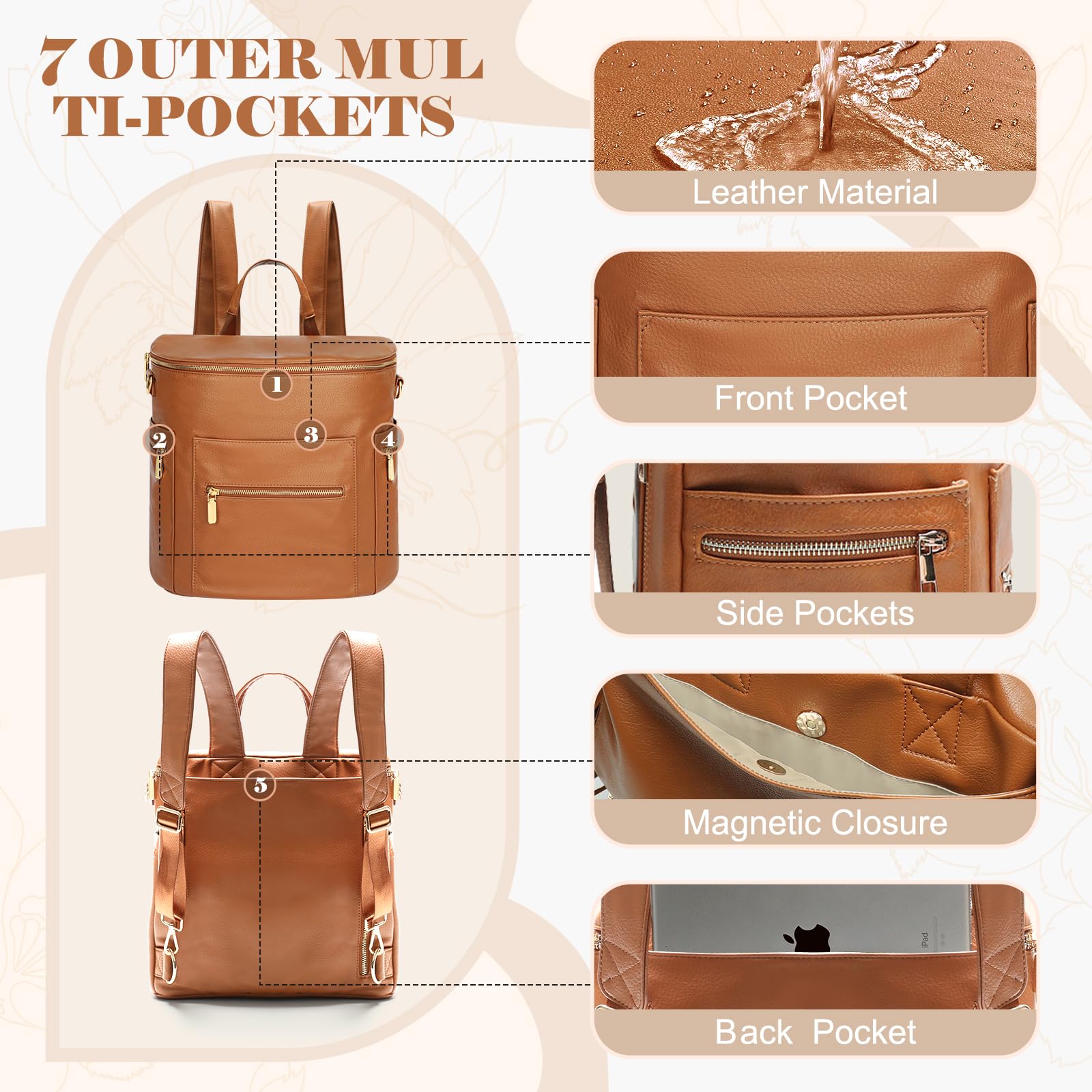 Premium Leather Diaper Backpack for Moms & Dads - Large Baby Bag with 14 Pockets, Changing Pad & Stroller Straps | 2 Insulated Pockets for Bottles | Perfect for Travel, Daycare & Family Outings