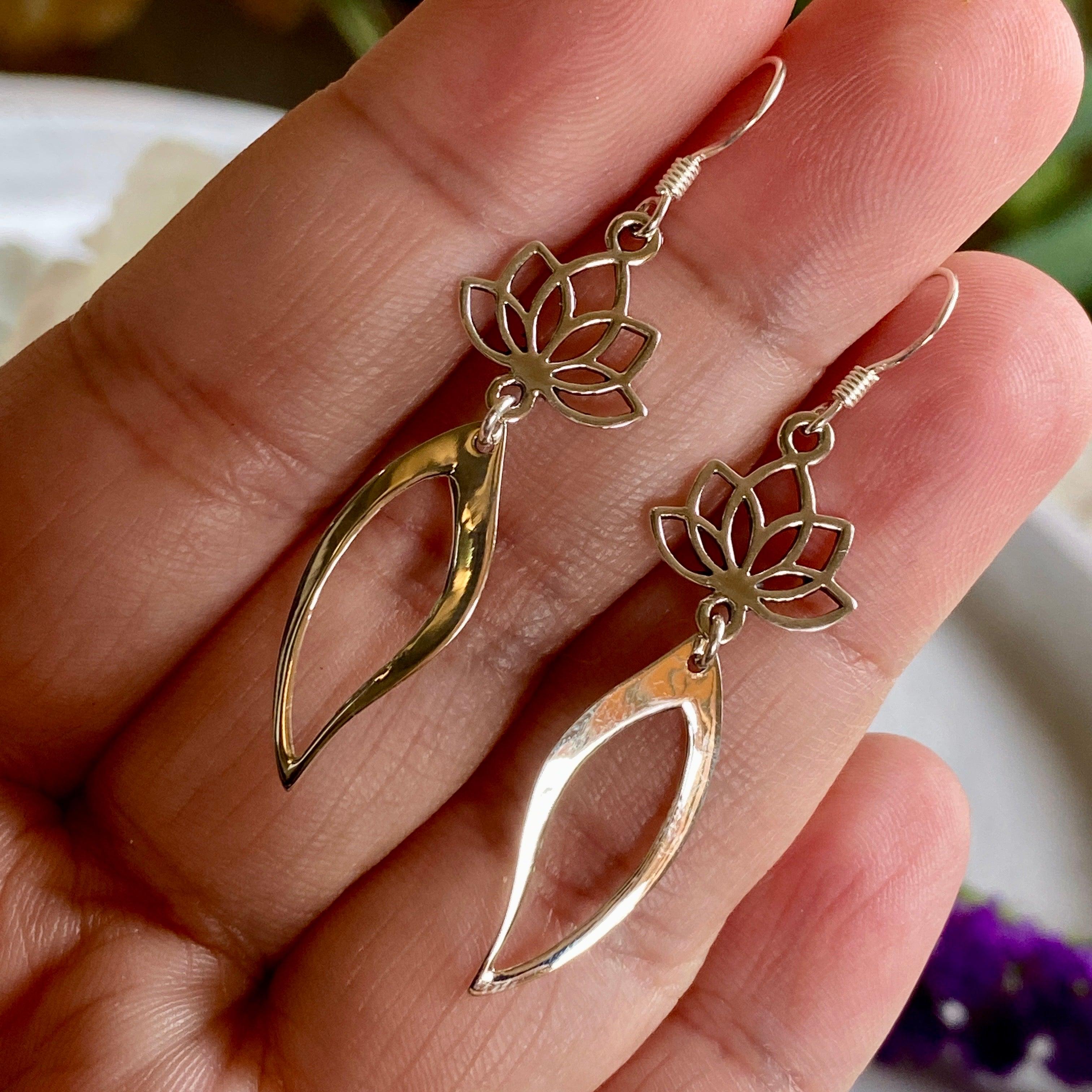 Sterling Silver Lotus Flower with Leaf Earrings for Women - Elegant Handmade Jewelry Gift for Birthday, Anniversary & Special Occasions