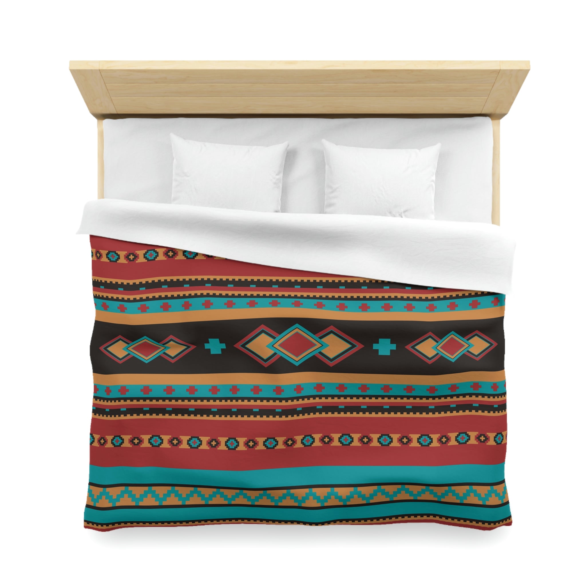 Southwestern Microfiber Duvet Cover - Desert Jewel Pattern Rustic Bedding Set for Queen/King Size - Soft Breathable Bedroom Decor for Cozy Cabin, Farmhouse or Boho Chic Home