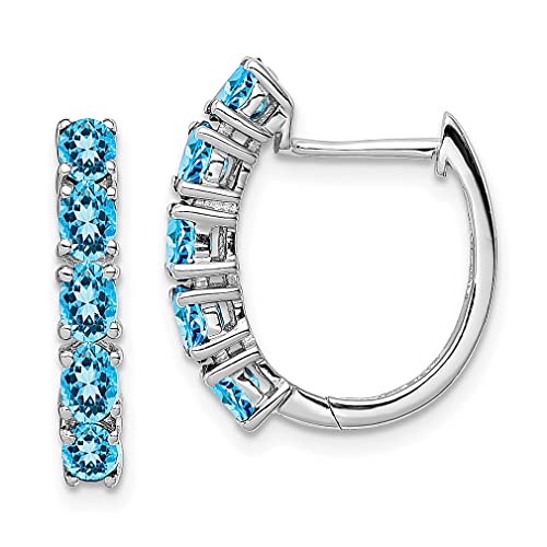 925 Sterling Silver Blue Topaz Hinged Hoop Earrings | Qe Gemstone Fine Jewelry for Women | Elegant Gift for Her | Perfect for Weddings, Parties & Everyday Wear