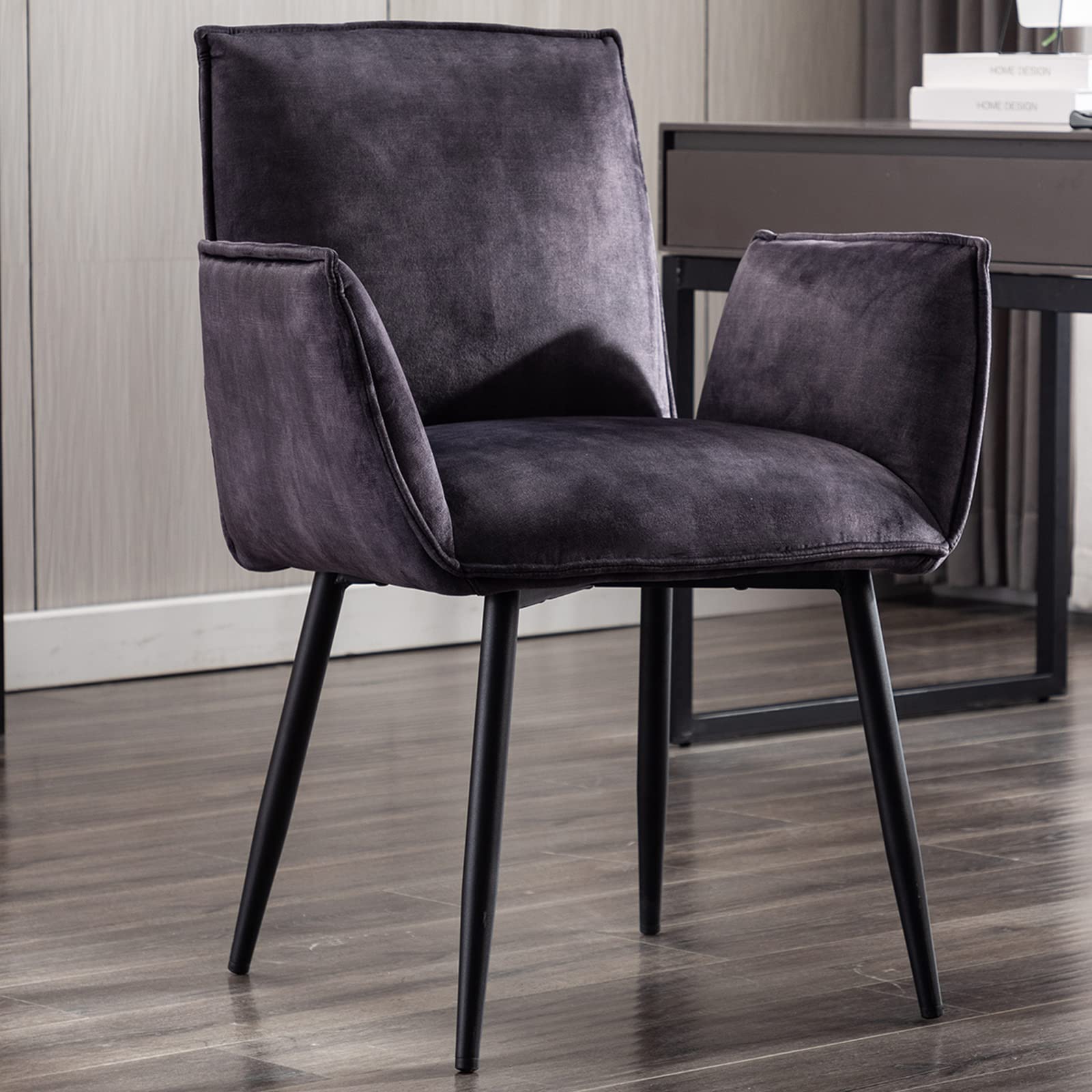 Duhome Velvet Accent Chair - Modern Office Desk Chair, Dining Chair, Living Room & Bedroom Seating in Black - Perfect for Home Office, Study Nook & Cozy Reading Spaces