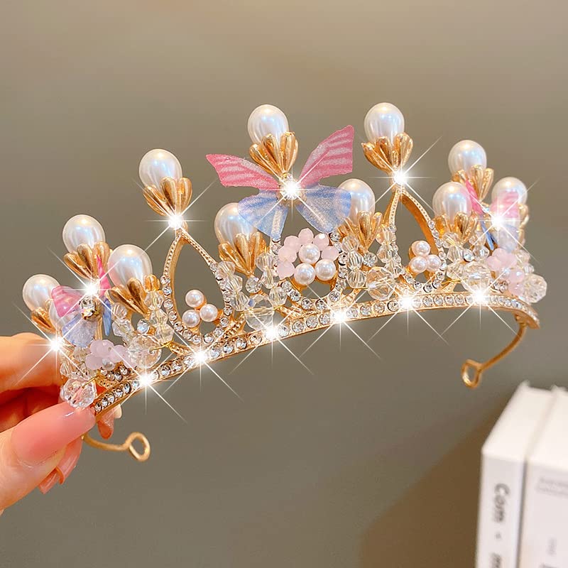 Sparkling Pink Crystal Tiara for Girls - Princess Costume Rhinestone Crown Headband for Weddings, Birthdays, Pageants & Dress Up | Perfect for Halloween, Christmas, Prom & Communion Parties | Elegant Hair Accessory & Cake Topper Gift