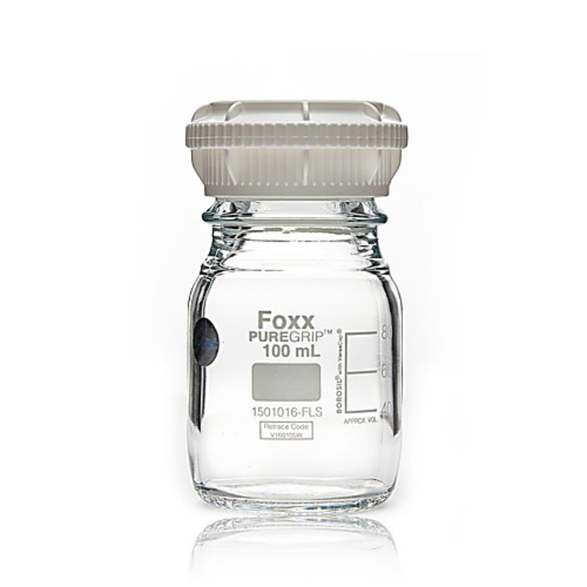 Foxx Life Sciences 1501030-FLS PUREGRIP 2L Borosilicate Glass Reagent Bottle with GL45 Screw Cap & Pouring Ring - Clear, Graduated, Pack of 10 - Ideal for Laboratory, Chemical Storage & Scientific Experiments
