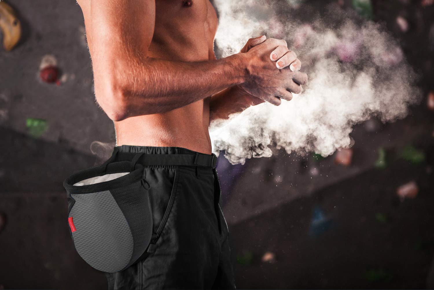 Rhino Valley No Leak Climbing Chalk Bag with Adjustable Belt, Carabiner Clip & Zippered Pockets - Perfect for Rock Climbing, Bouldering, CrossFit, Weightlifting & Gym Workouts | Durable & Secure Chalk Holder for Outdoor Sports & Fitness Training