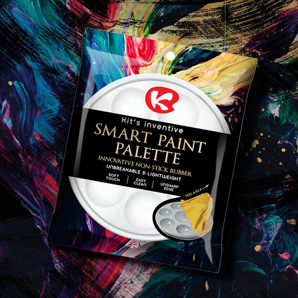 Kit's Inventive Artist Smart Paint Palette - Nonstick & Unbreakable Synthetic Rubber with Paint Tray Lid (White) - Perfect for Acrylic, Oil & Watercolor Painting - Ideal for Artists, Students & Hobbyists
