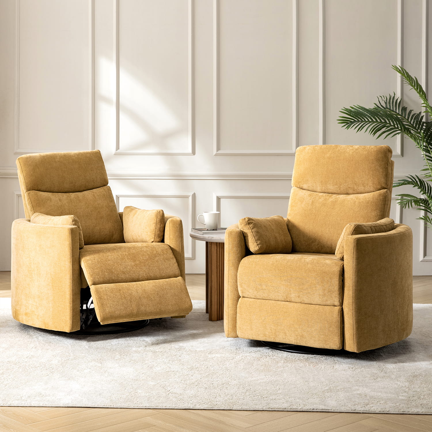 Monica Swivel Rocker Power Recliner Chair with Adjustable Headrest & Lumbar Support - Optional Removable Pillows - Perfect for Living Room, Home Theater & Relaxation