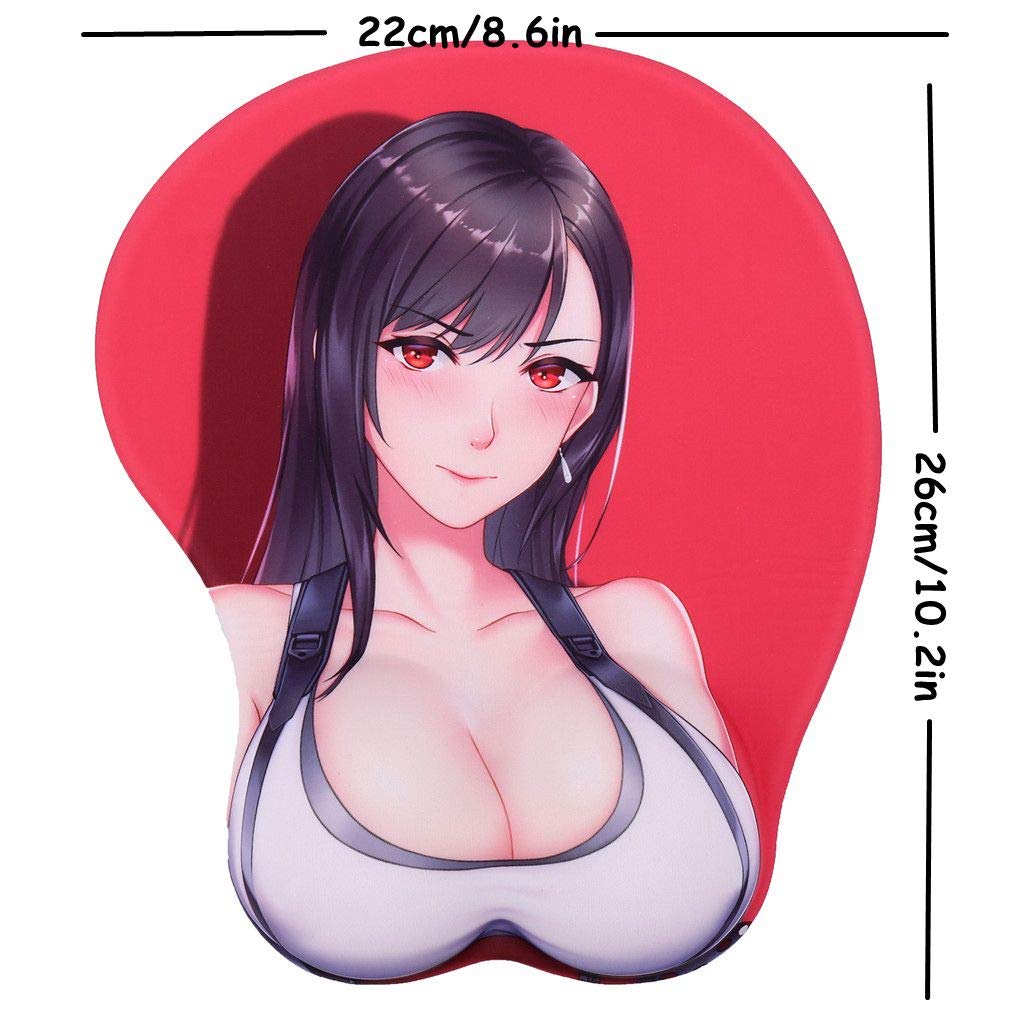 Tifa Red Anime Mouse Pad - 3D Oppai Gaming Mousepad with 2-Way Skin - Perfect for PC Gaming & Office Use
