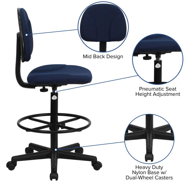 FLASH Patterned Fabric Drafting Chair BT 659 - Adjustable Height Office Chair for Artists, Architects & Designers - Ergonomic Stool for Drafting Table, Studio & Workspace
