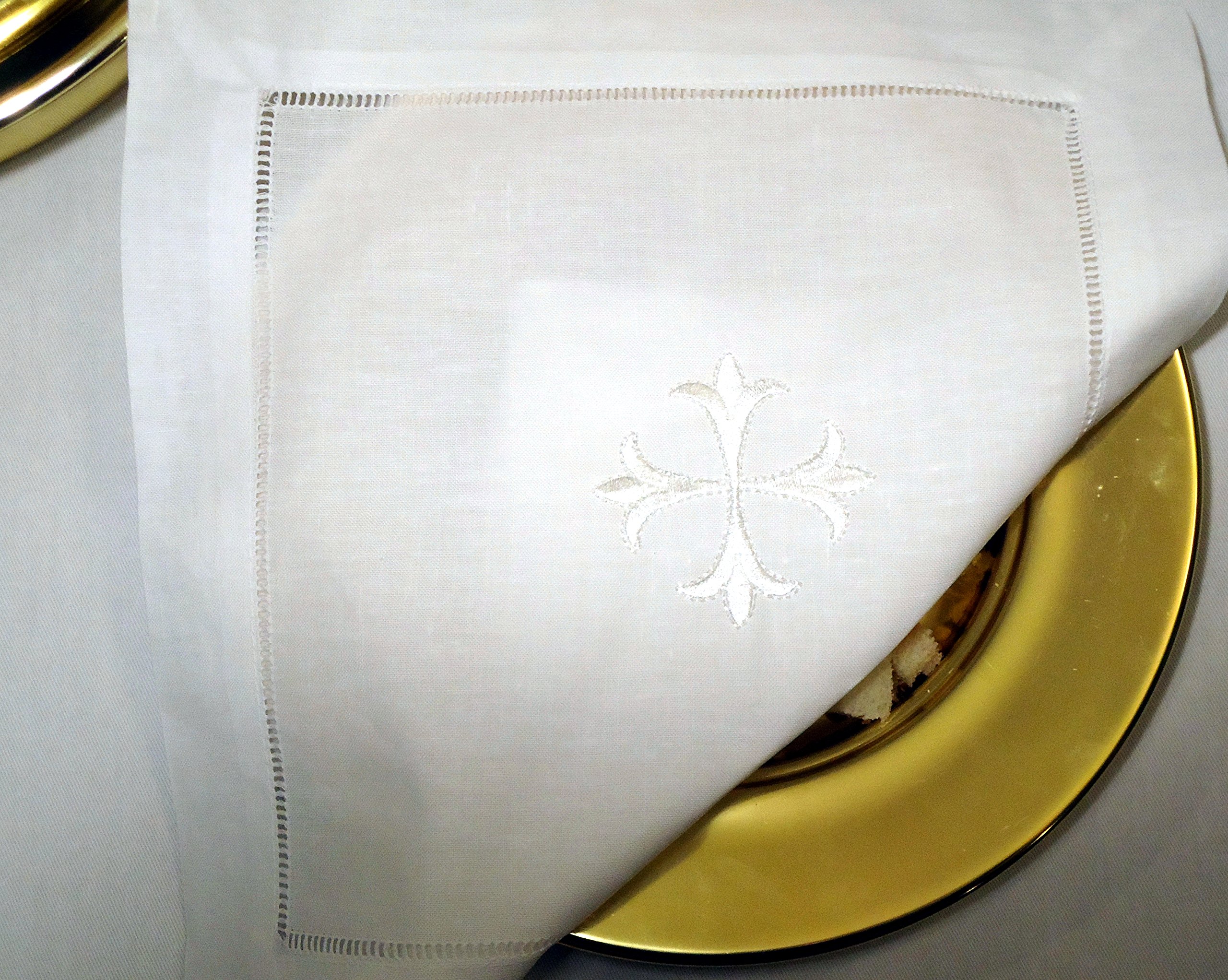 White Linen Altar Cloth with Cross Embroidery - Church Communion Table Decor, Christian Worship & Home Altar Cover