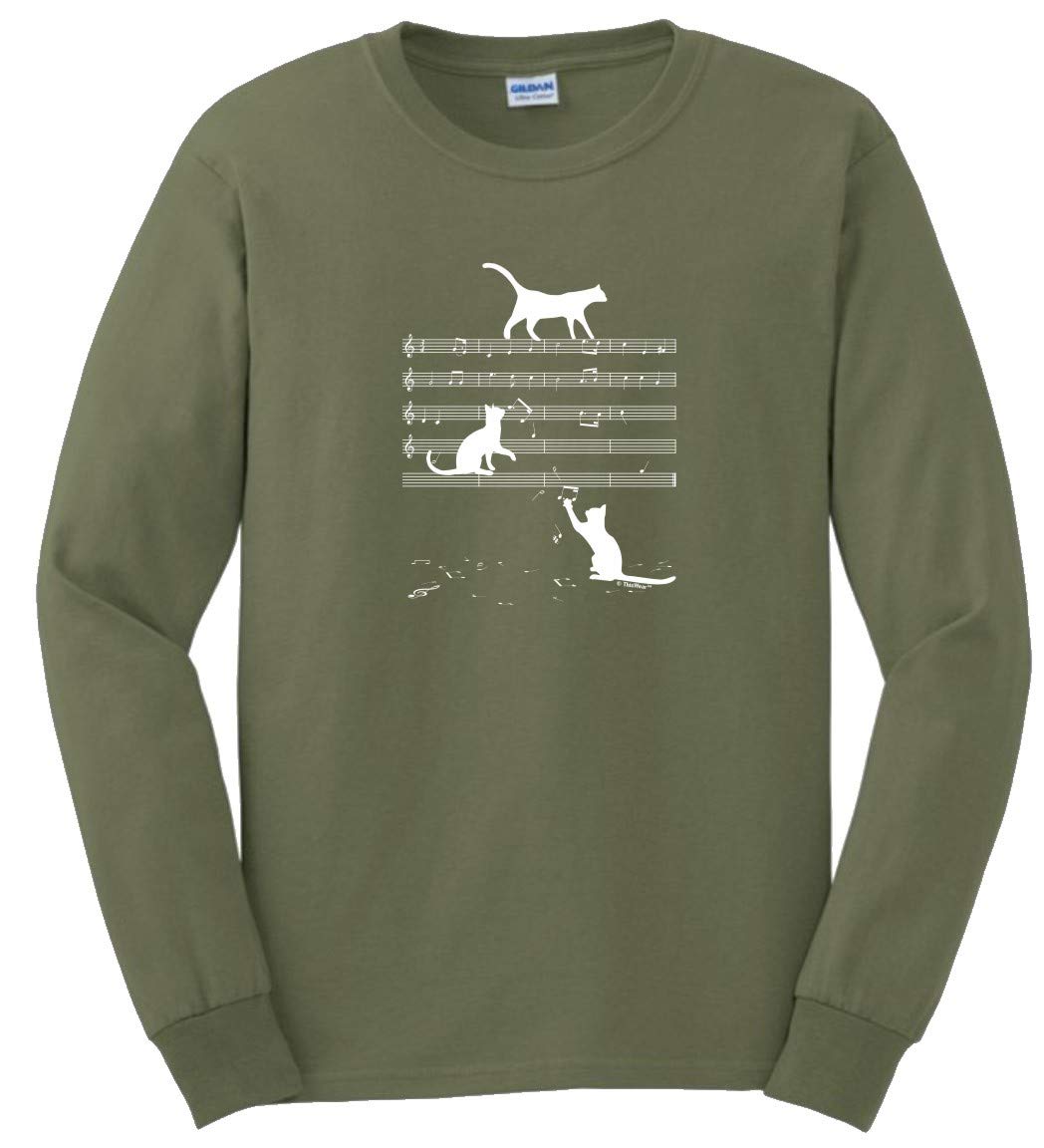Funny Cat Lover T-Shirt - Cat Sheet Music Design Long Sleeve Shirt for Women & Men | Perfect Gift for Cat Owners, Music Lovers | Wear to Concerts, Cat Cafes & Casual Outings