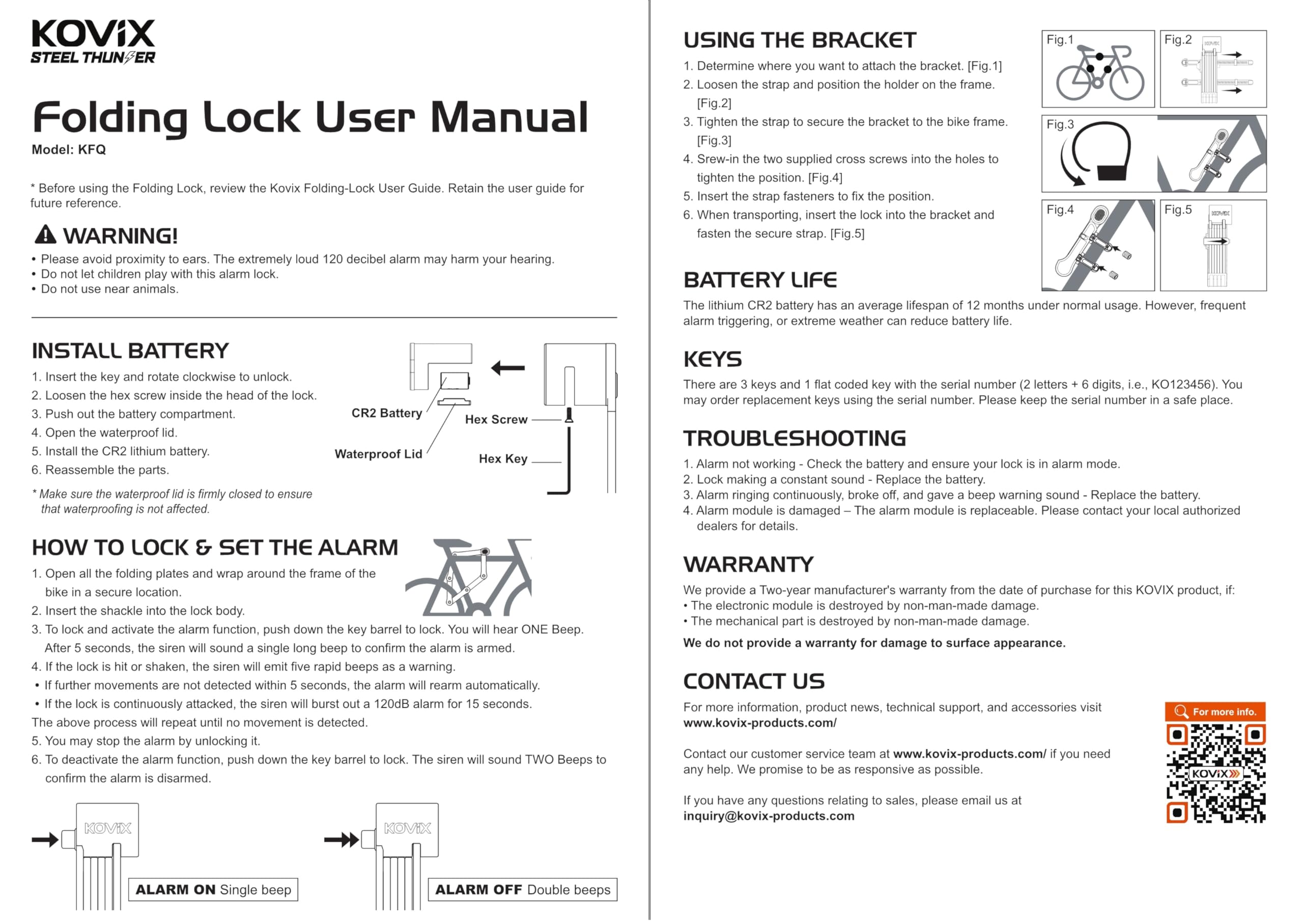 ZOVII Heavy Duty Folding Bike Lock with 120dB Alarm - Anti-Theft Security for Bicycles, Scooters, E-Bikes & Motorcycles | Includes Mounting Bracket | Compact Foldable Design with Key Entry | Perfect for Urban Commuting, Campus Security & Outdoor Adventures