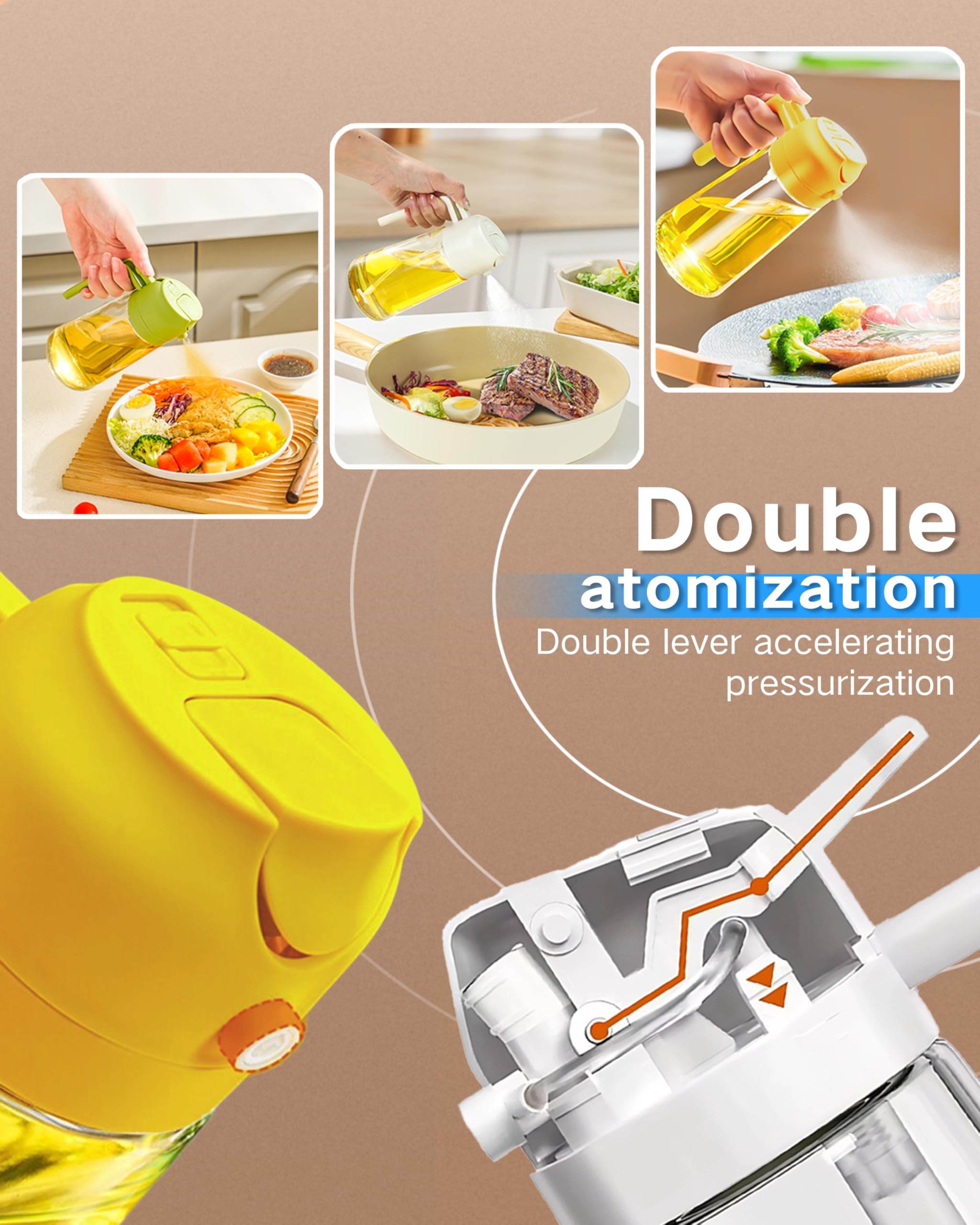 2 in 1 Oil Dispenser & Sprayer - 17oz/500ml Glass Olive Oil Bottle with Sprayer for Cooking, Kitchen, Salad, BBQ, Air Fryer - Perfect for Healthy Cooking, Baking & Grilling (Orange)