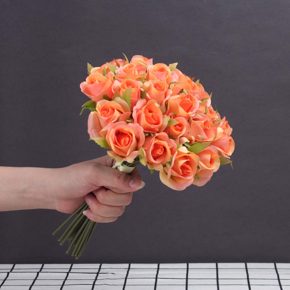 Artificial Rose Flowers - 26 Heads Ivory Bridal Bouquet for Wedding, DIY Floral Arrangement, Home & Hotel Decoration (Orange) | Perfect for Wedding Centerpieces, Bridal Showers, Party Decor & Room Styling