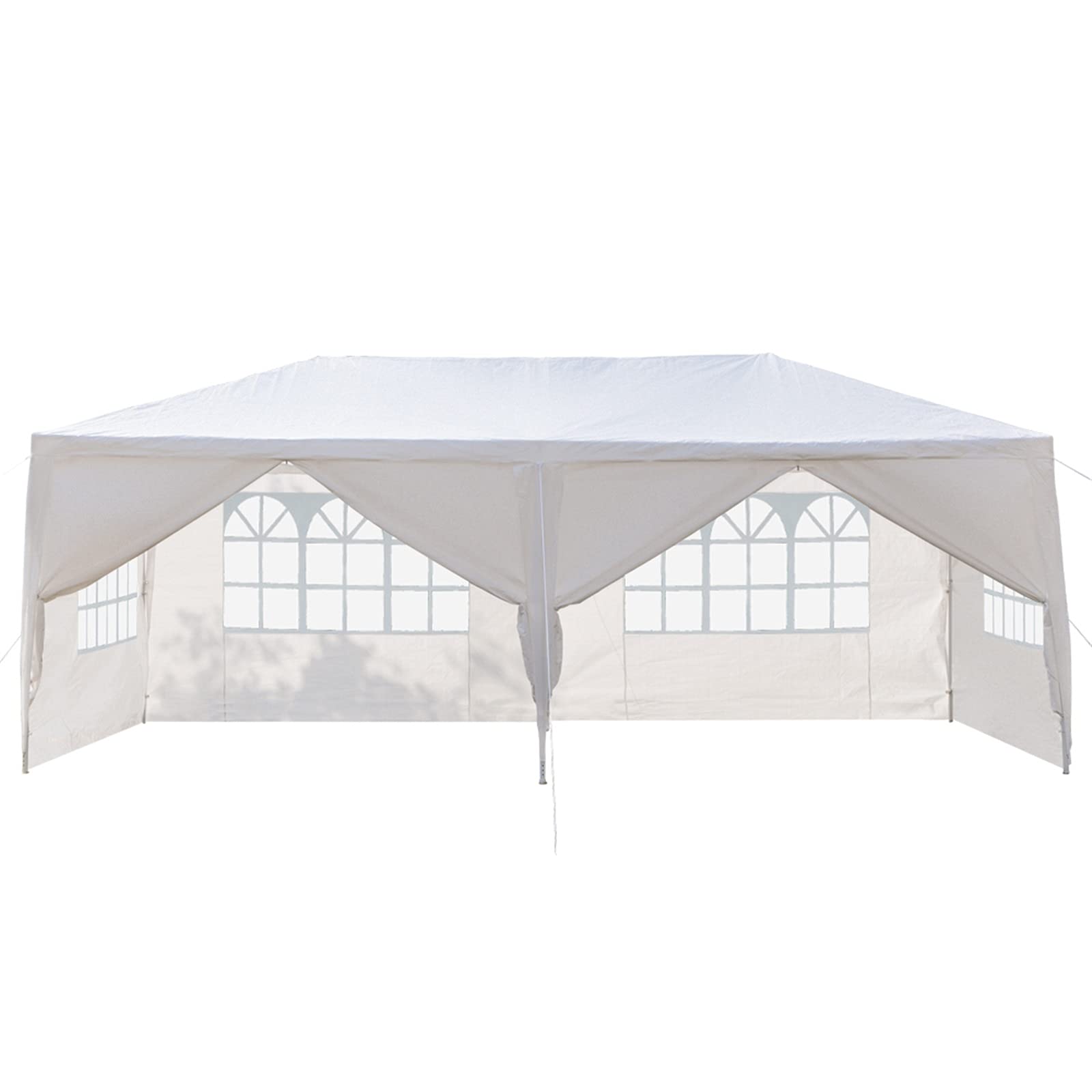 10'x20' Waterproof Party Tent with UV Protection - 6 Sides & 2 Doors, Spiral Tube Frame for Outdoor Events, Camping, Weddings, BBQ Shelter (White) | Perfect for Backyard Parties, Festivals & Commercial Use