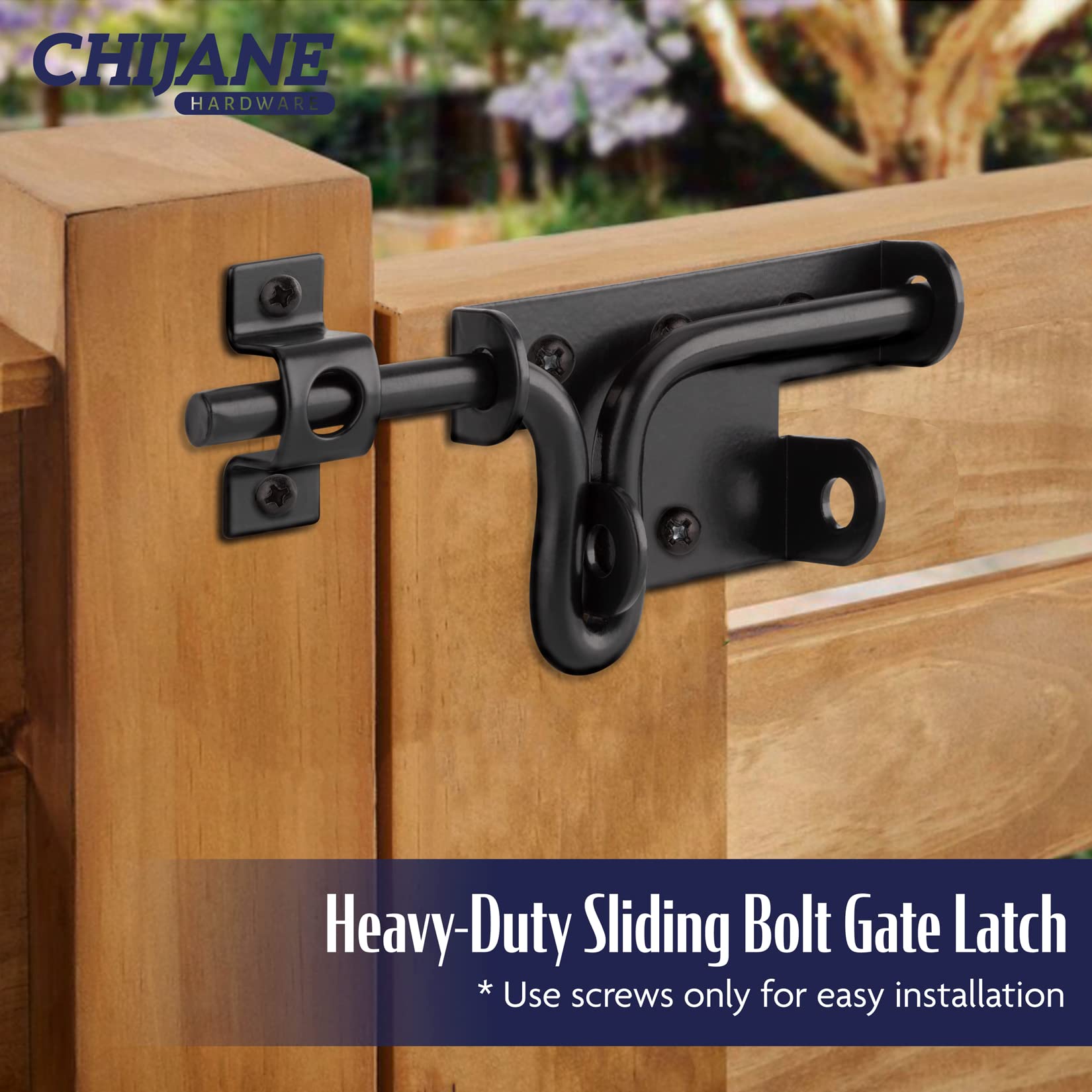 Heavy Duty Slide Bolt Gate Latch with Padlock Hole - Outdoor Sliding Door Lock for Wooden Fences, Barn Doors, Sheds & Garden Gates - Black Finish - Secure Your Backyard, Farm or Patio with Durable Gate Hardware