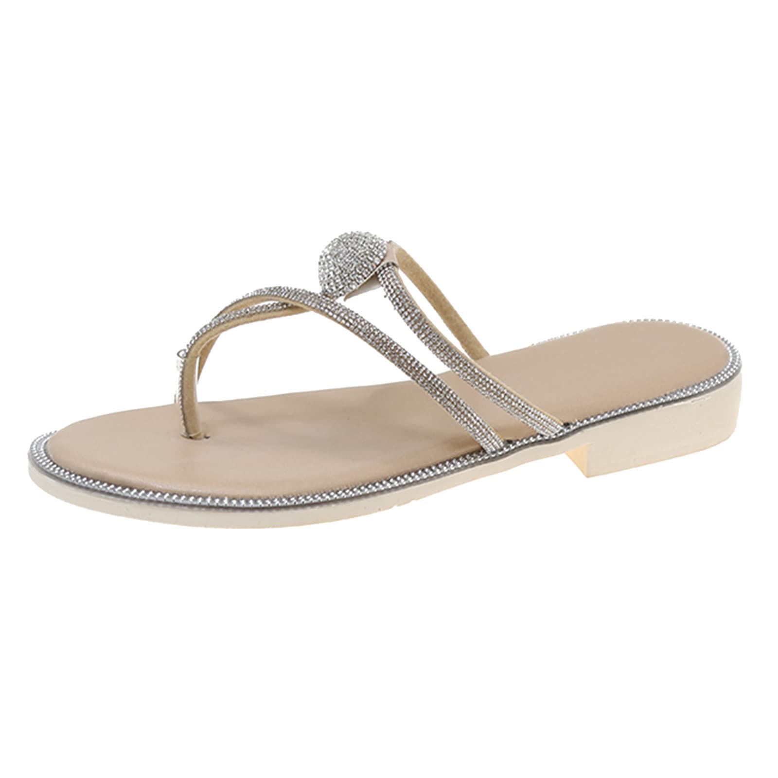 2024 Women's Summer Slippers - Rhinestone Embellished Flat Sandals for Women & Girls | Comfortable Casual Home & Beach Slides for Indoor/Outdoor Use