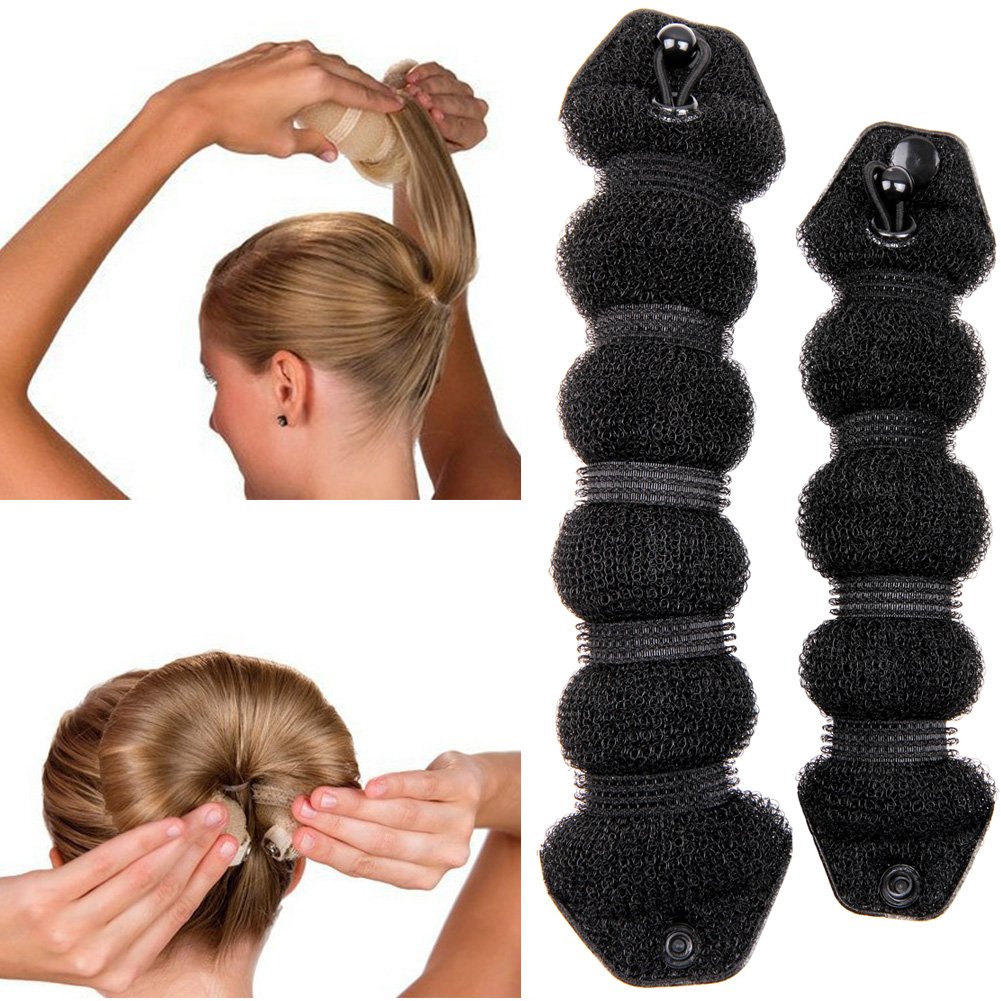 2-Piece Black Doughnut Hair Bun Maker & Curler Set - Small & Large Sizes for Perfect Updos & Curls - Great for Parties, Weddings, and Everyday Hairstyling