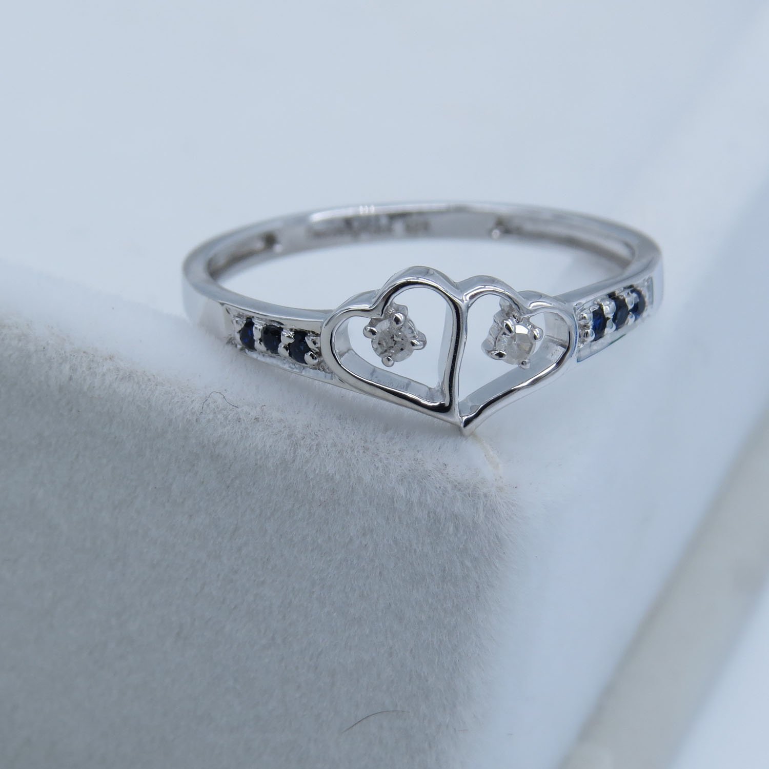Dazzlingrock Round White Diamond & Blue Sapphire Double Heart Promise Ring for Women - Sterling Silver Engagement Ring - Perfect for Proposals, Anniversaries, and Romantic Gifts