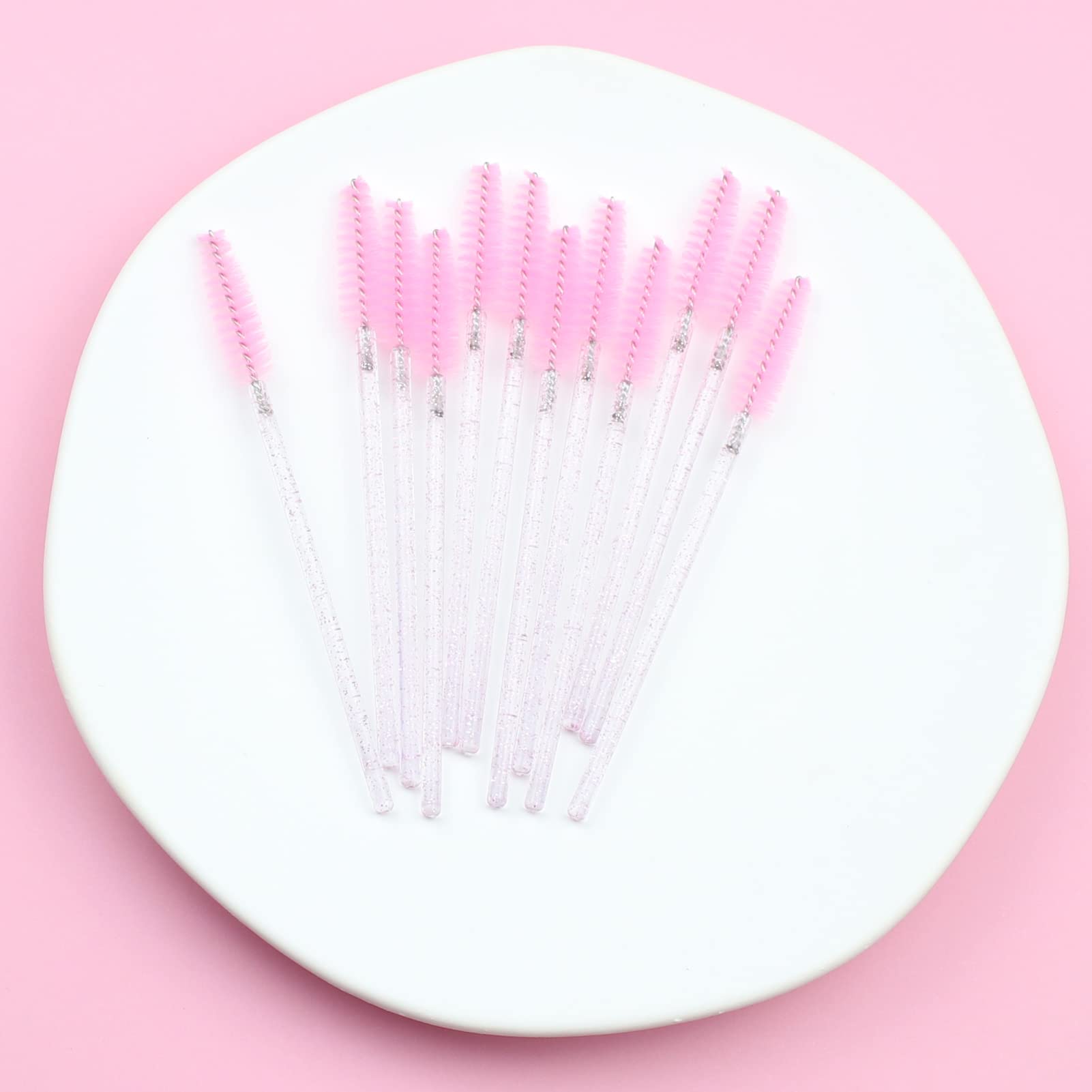 100pcs Disposable Eyelash Mascara Wands - Pink Lash Extension Brushes, Eyebrow Spoolies & Makeup Applicators for Professional Salon or Home Use