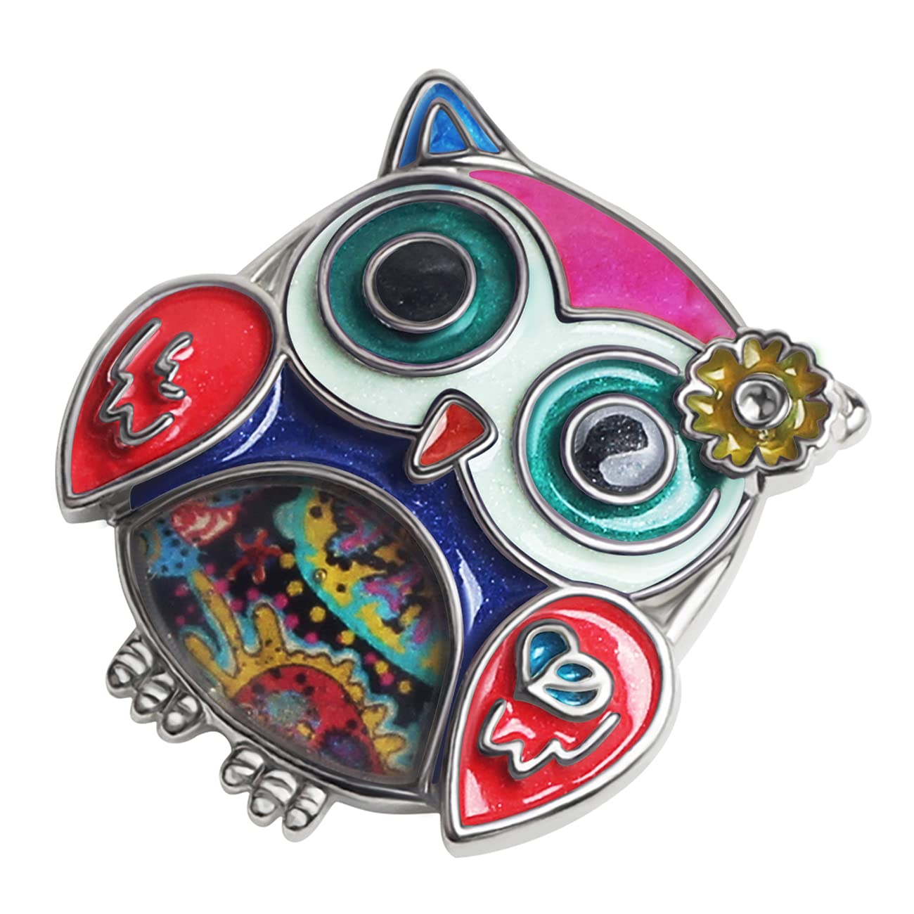DOWAY Enamel Flower Owl Brooch Pin - Elegant Cute Owl Jewelry Gift for Women - Perfect for Dresses, Coats, Scarves & Fashion Accessories