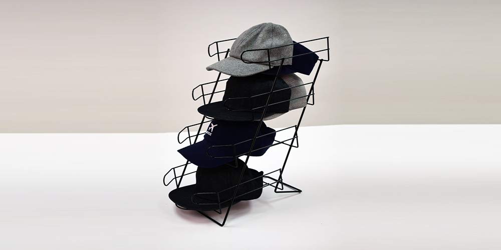 SSWBasics 4-Tier Black Countertop Baseball Cap Display Stand - Durable Hat Organizer Rack for Retail Stores, Home Decor & Trade Shows - Perfect for Organizing Ball Caps in Bedrooms, Shops & Exhibitions