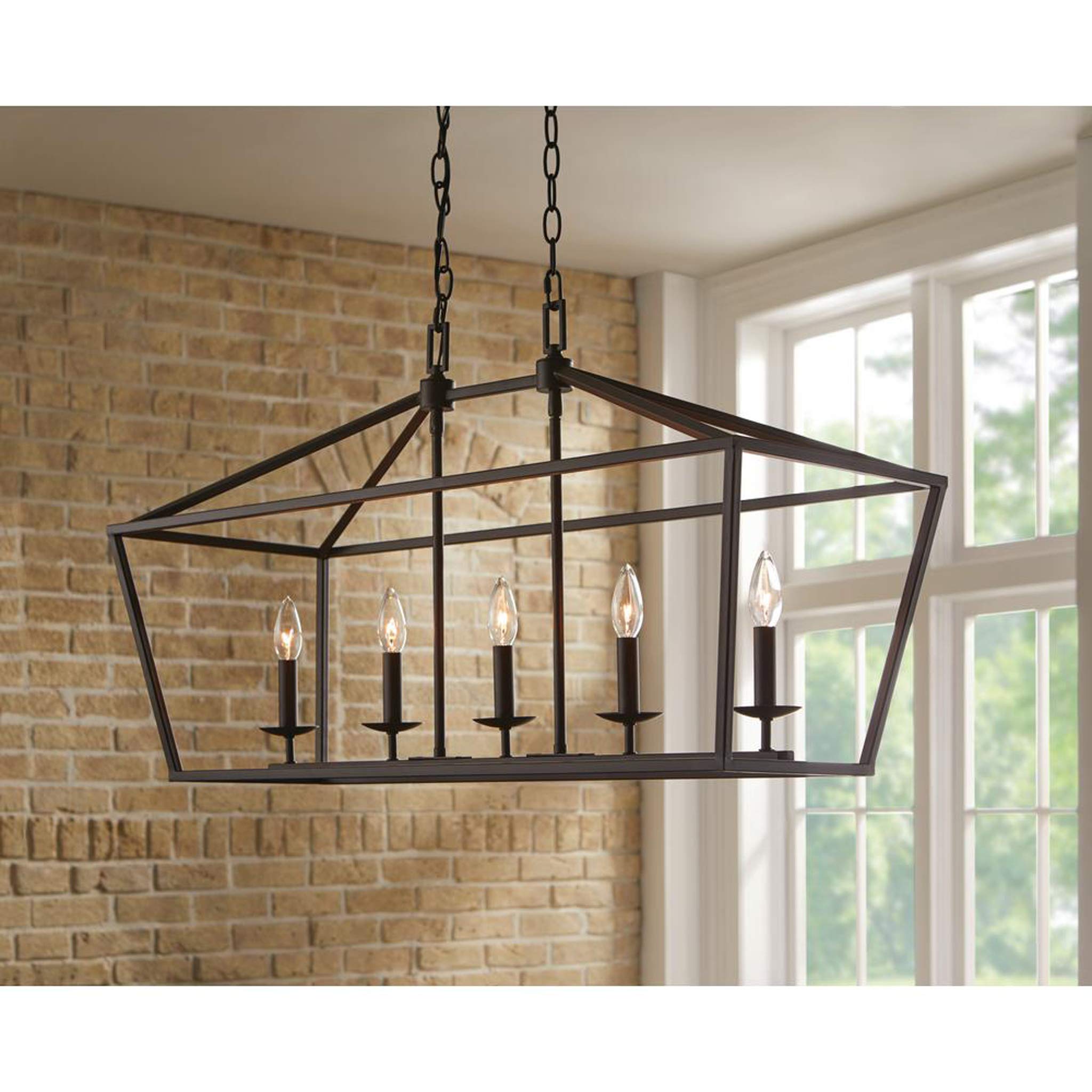 SHAKLAK Weyburn 5-Light Bronze Caged Island Chandelier - Modern Farmhouse Pendant Lighting for Kitchen, Dining Room & Bedroom - Dimmable Industrial Style Ceiling Light Fixture
