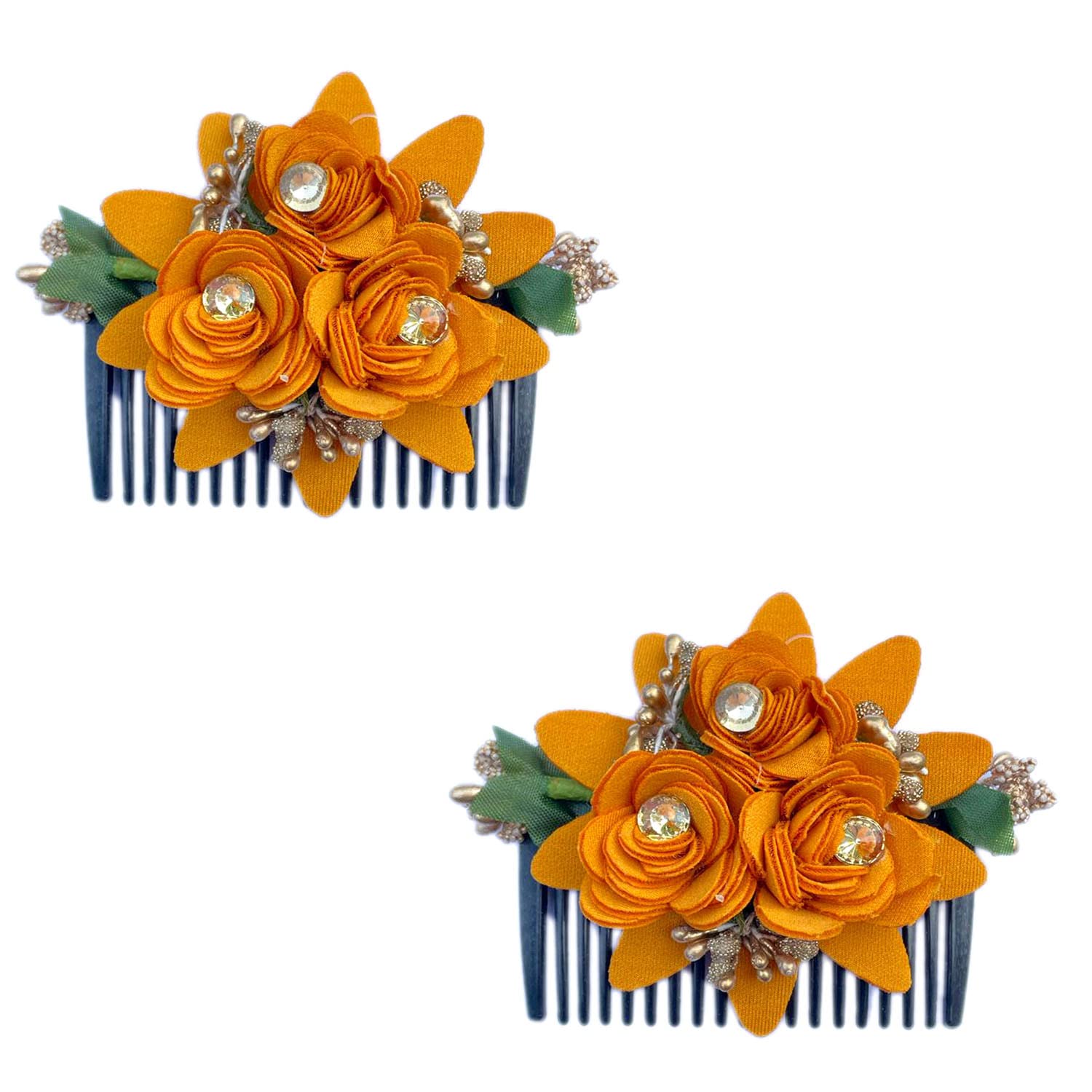 VinshBond Elegant Hair Gajra Comb Clip - Side Hair Comb & Juda Pin for Women & Girls (Pack of 2, Yellow) - Perfect for Weddings, Parties & Traditional Hairstyles