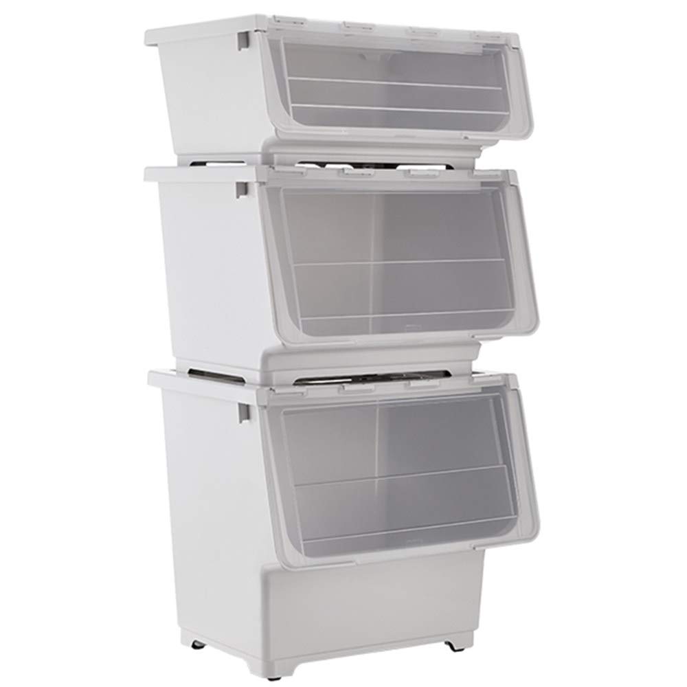 Shozafia Clear Plastic Storage Bins with Lids & Wheels - Stackable Toy Organizer Boxes for Kids Room, Front Opening Containers (White, Small/Large/Tall) - Perfect for Home, Playroom & Classroom Organization