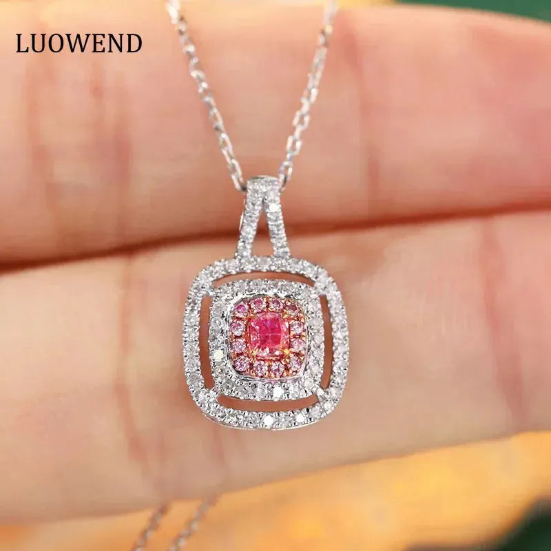 18K White Gold Pink Diamond Pendant Necklace for Women - Romantic Shiny Engagement Jewelry with Real Natural Diamonds | Perfect for Anniversaries, Proposals & Special Occasions