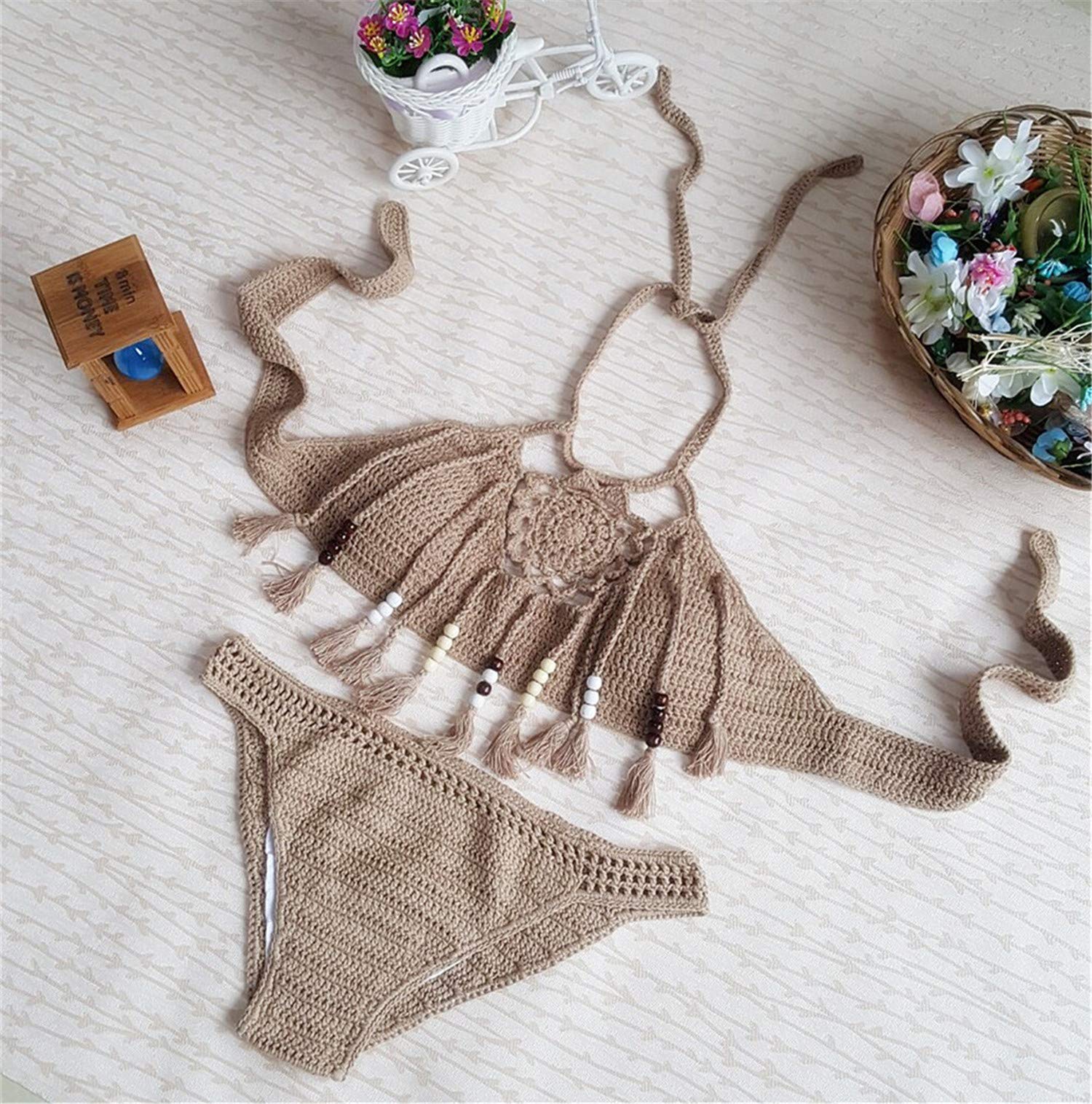 Andongnywell Women's Crochet Fringed Bikini Set - Handmade Two Piece Swimsuit with Tassels for Beach, Pool & Summer Vacation | Boho Chic Swimwear