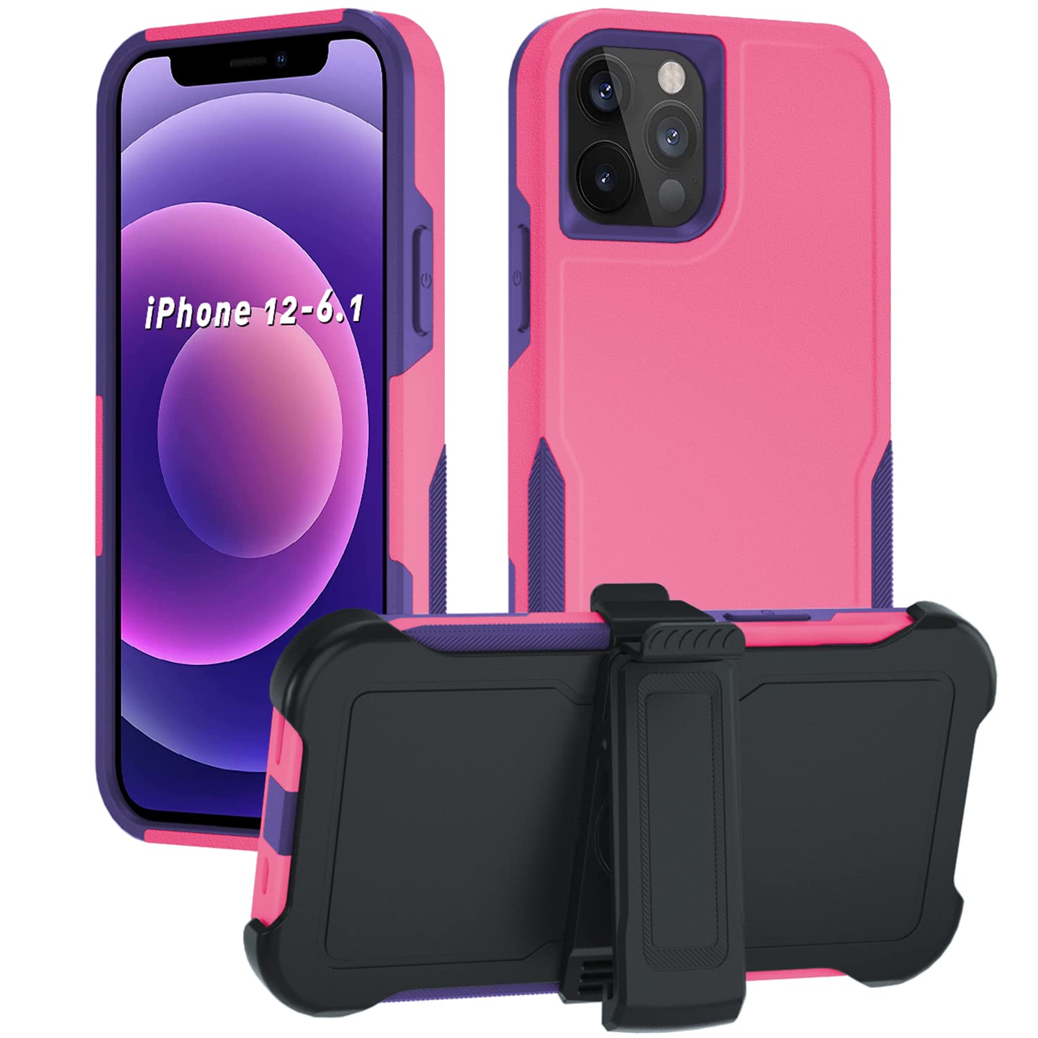 Shockproof Military Grade iPhone 12 Case 6.1 Inch with Belt Clip Holster & Kickstand | Heavy Duty Protective Cover for iPhone 12/12 Pro | Perfect for Outdoor Activities, Construction Work & Extreme Sports