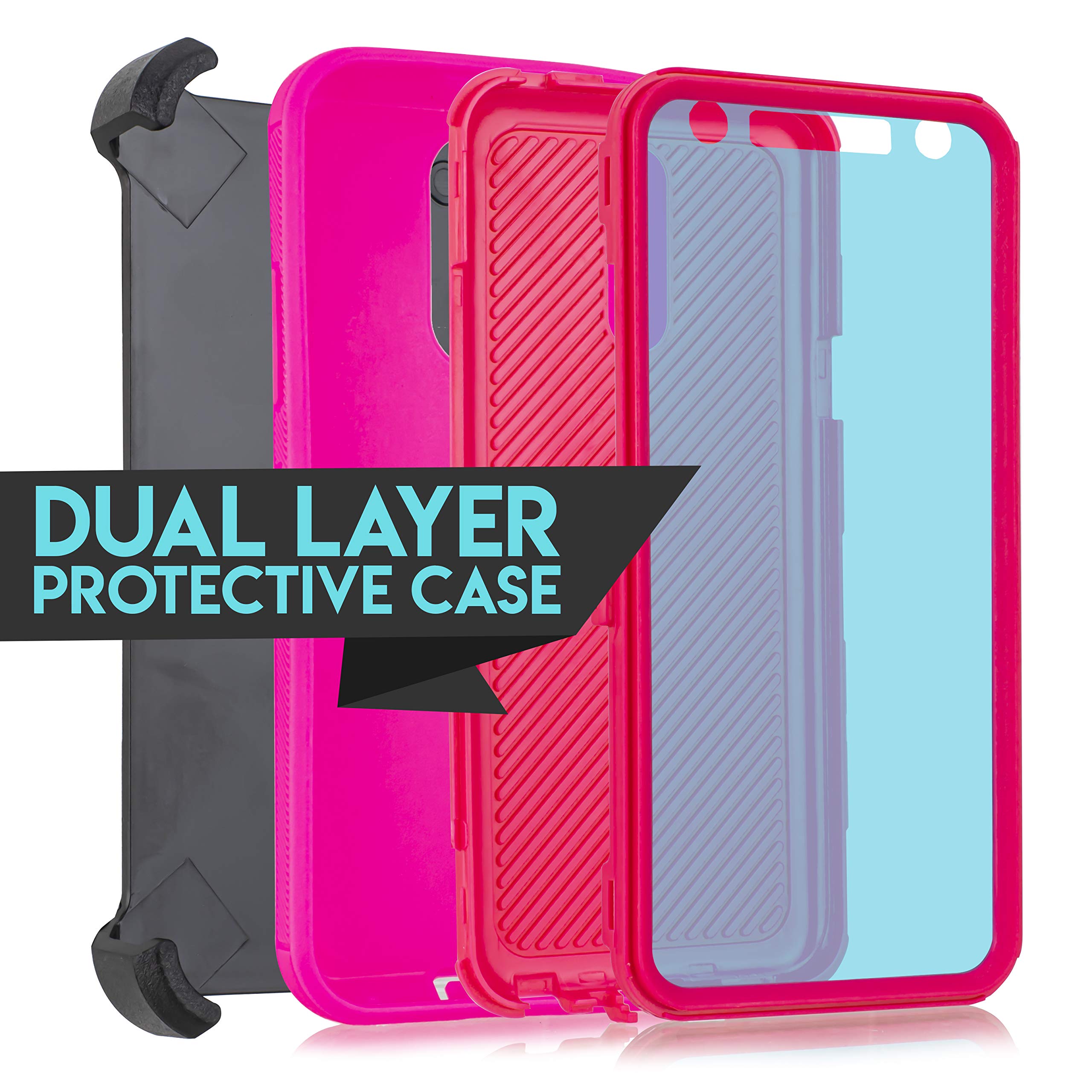 Shockproof Rugged Phone Case for LG K40/Solo LTE/Harmony 3/K12 Plus/X4 2019 - Heavy Duty Full Body Armor Protection with Belt Clip Holster & Kickstand (Pink) - Perfect for Outdoor Activities, Construction Work & Extreme Sports Protection