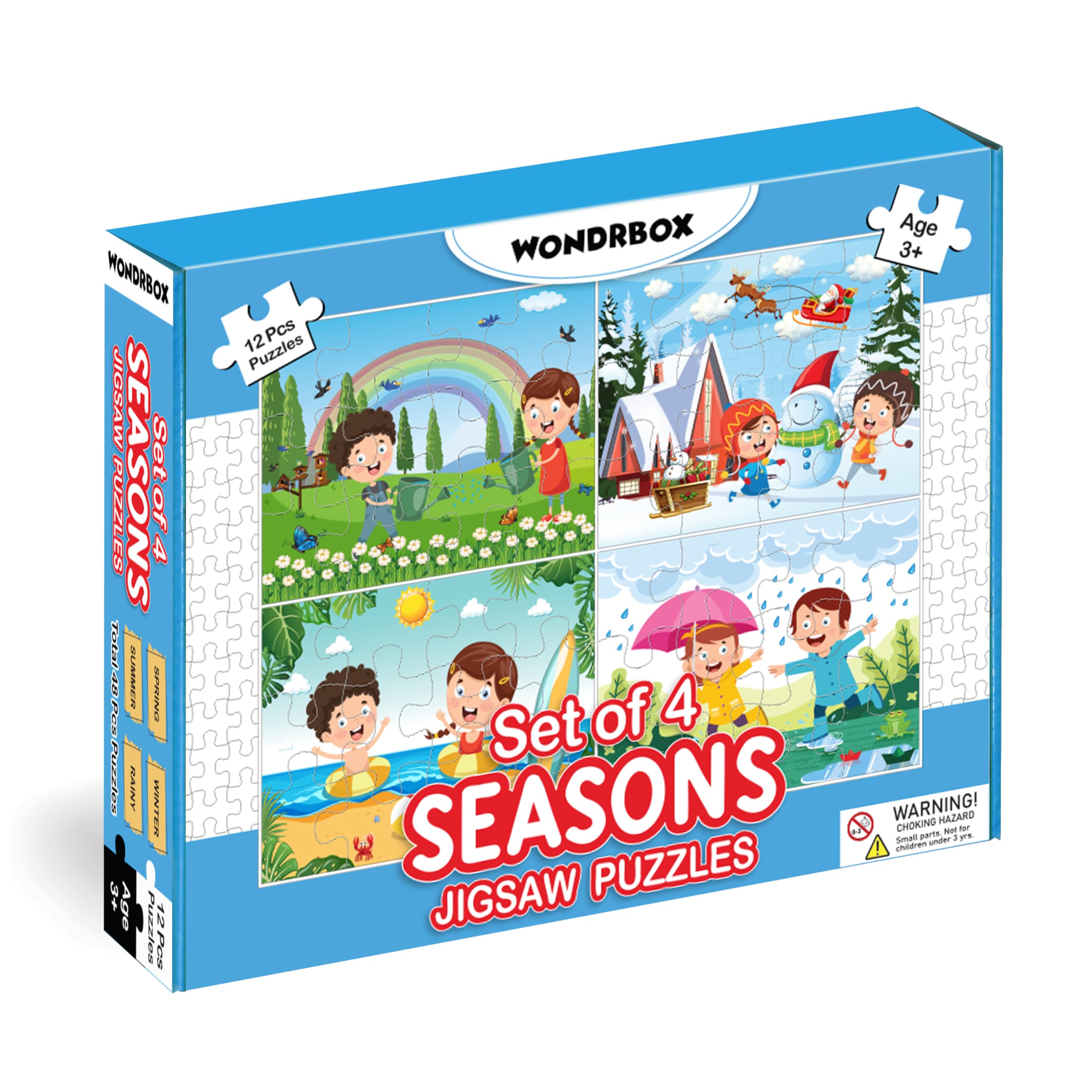 WONDRBOX 12-Piece Seasonal Jigsaw Puzzles for Kids Ages 3-7 | 4 Educational Puzzles in a Box | Learning Toys & Birthday Gifts for Boys & Girls | Perfect for Classroom, Party Favors & Family Game Night