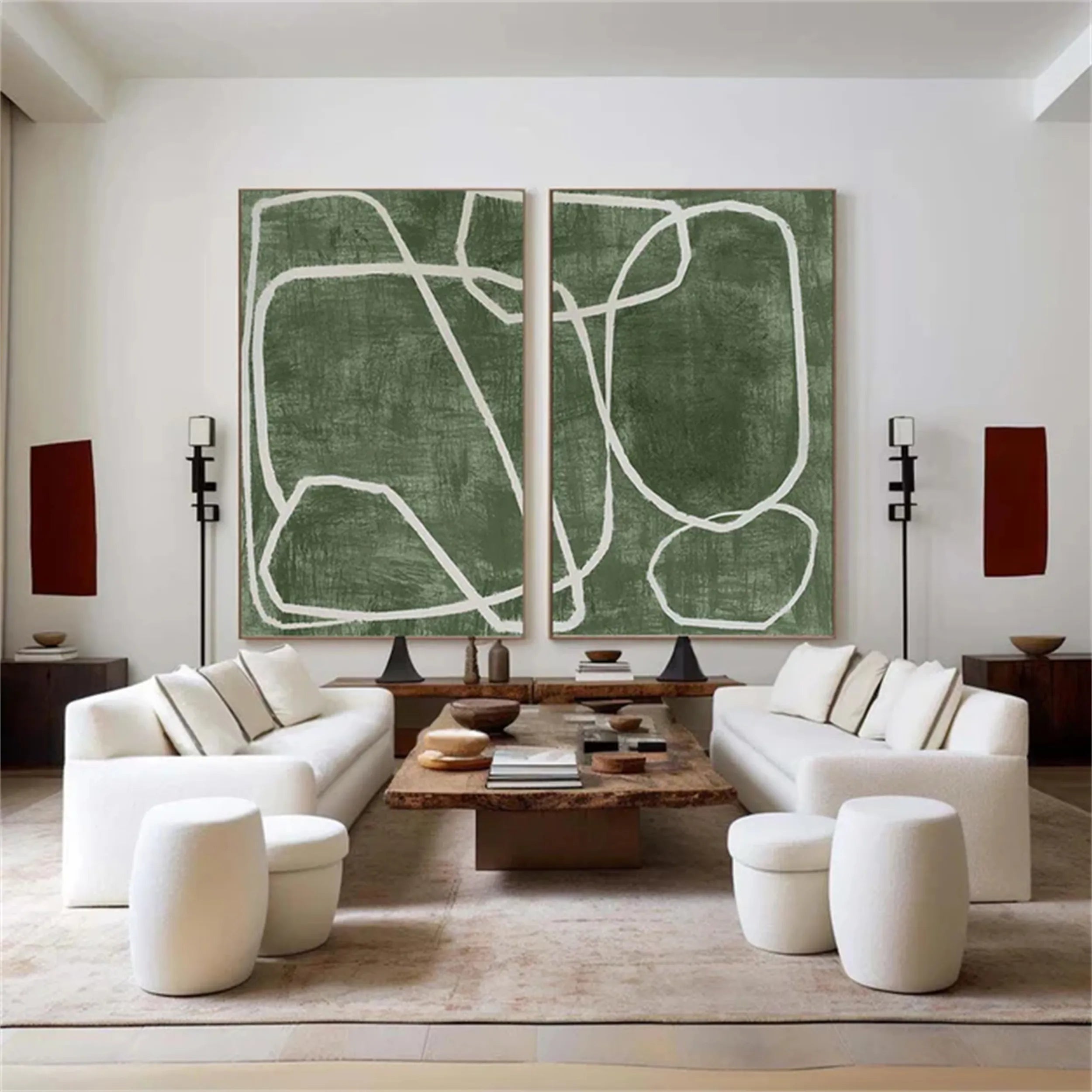Abstract Blue & Green Wall Art Set of 2 Paintings - Modern Canvas Prints for Living Room, Bedroom & Office Decor #BG059