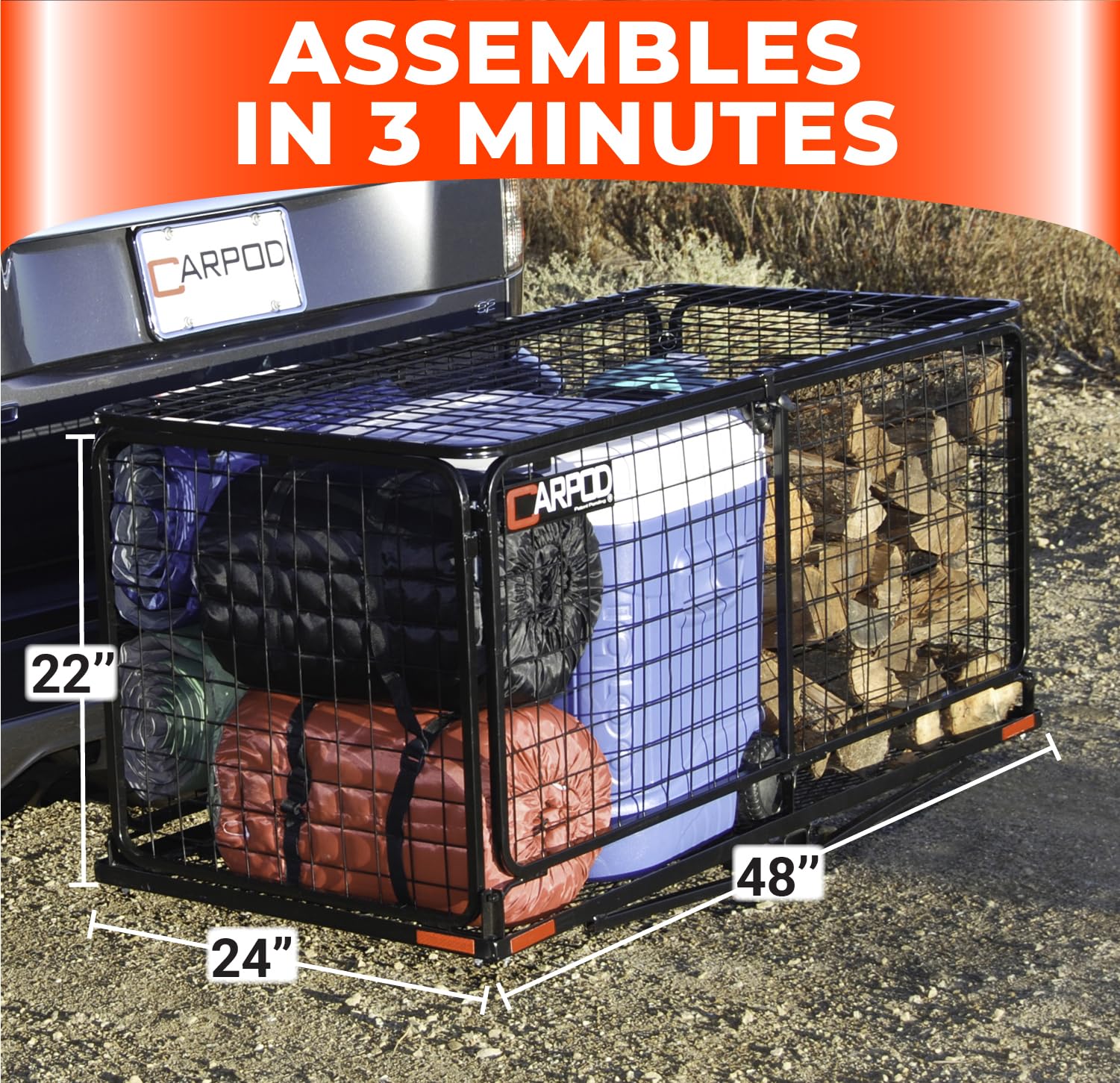 Lockable Carpod Cargo Carrier Hitch Basket - 14 cu ft Storage, 450 lb Capacity | Durable Galvanized Steel Frame | Folds Flat for Easy Storage | True 2